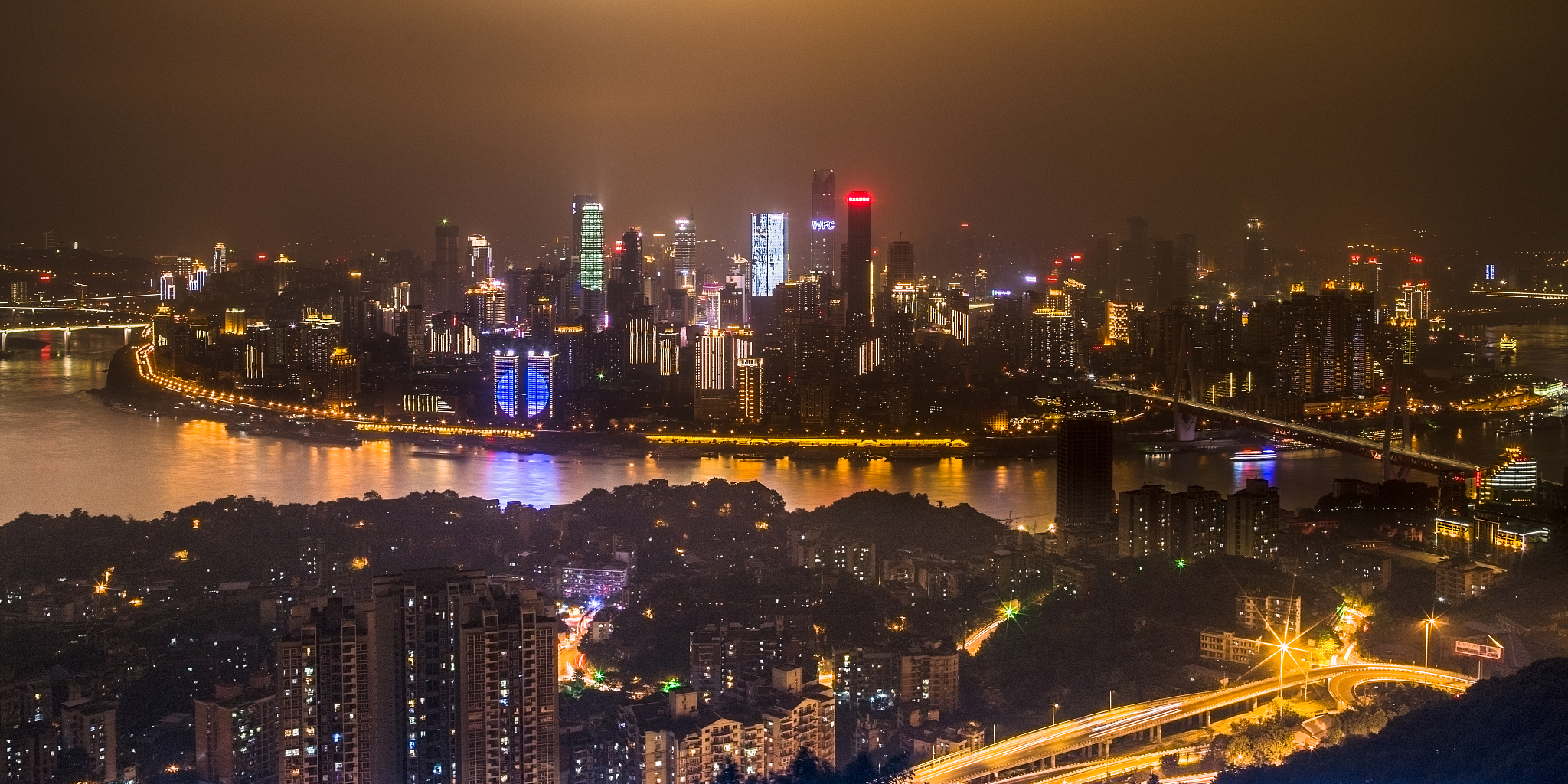 重庆市城市全景夜晚鸟瞰