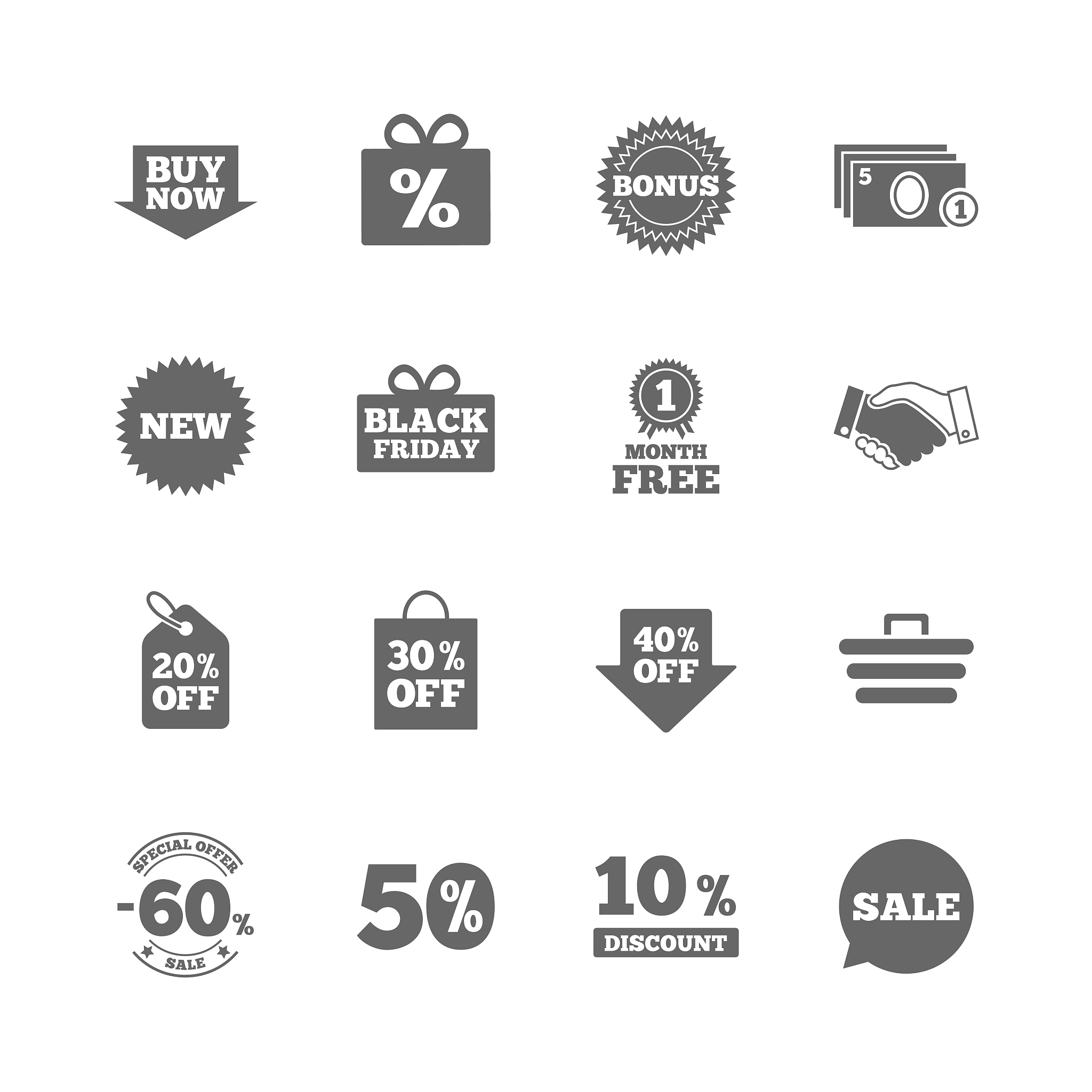 set of shopping, sale and discounts icons.