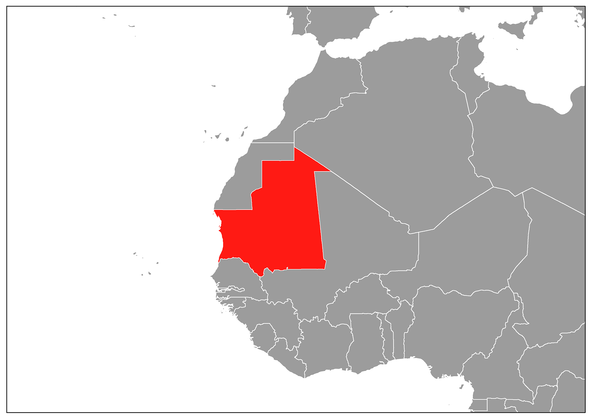 mauritania map on gray base