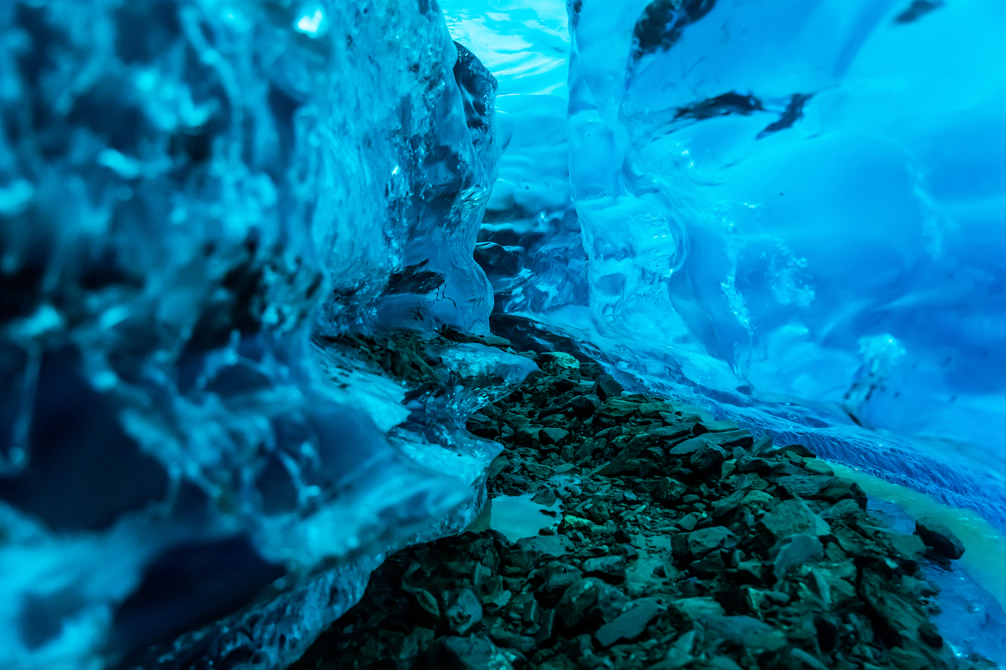 ice canyon cut through the salmon glacier in remote canadian wil
