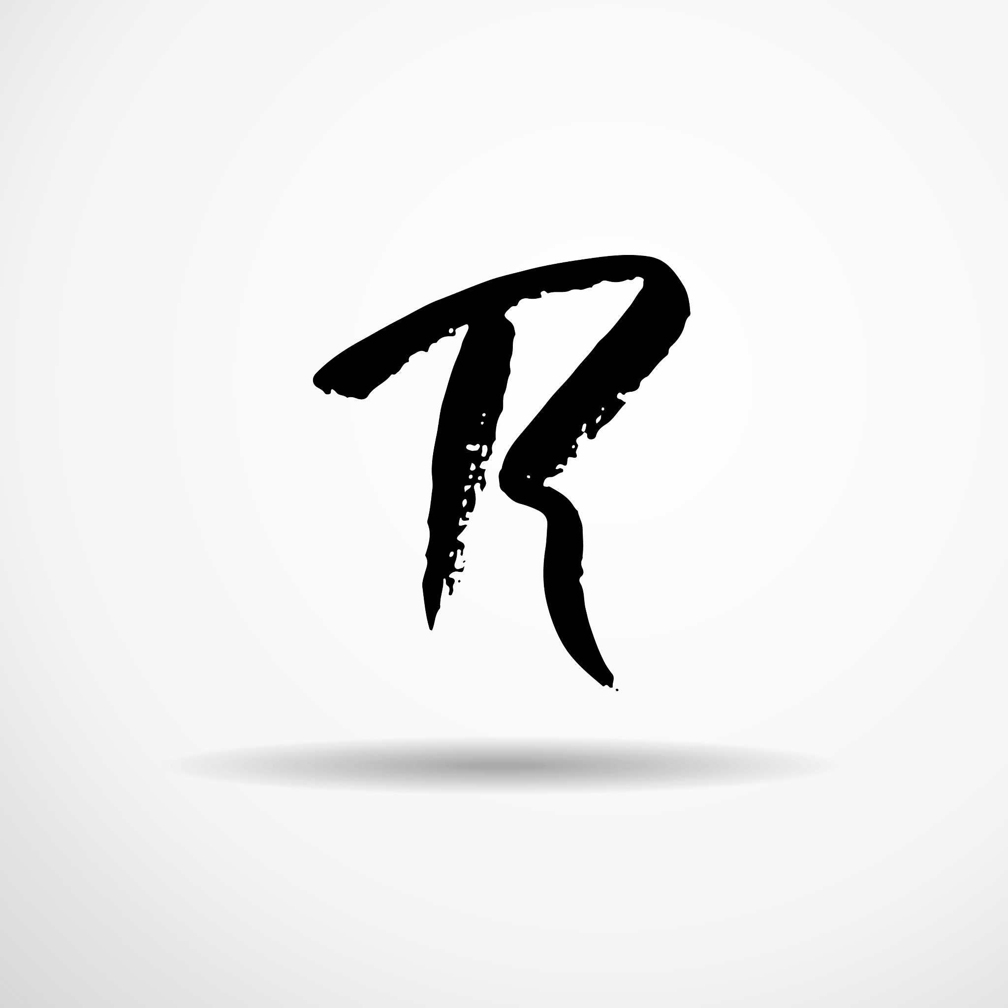 letter r handwritten by dry brush rough strokes