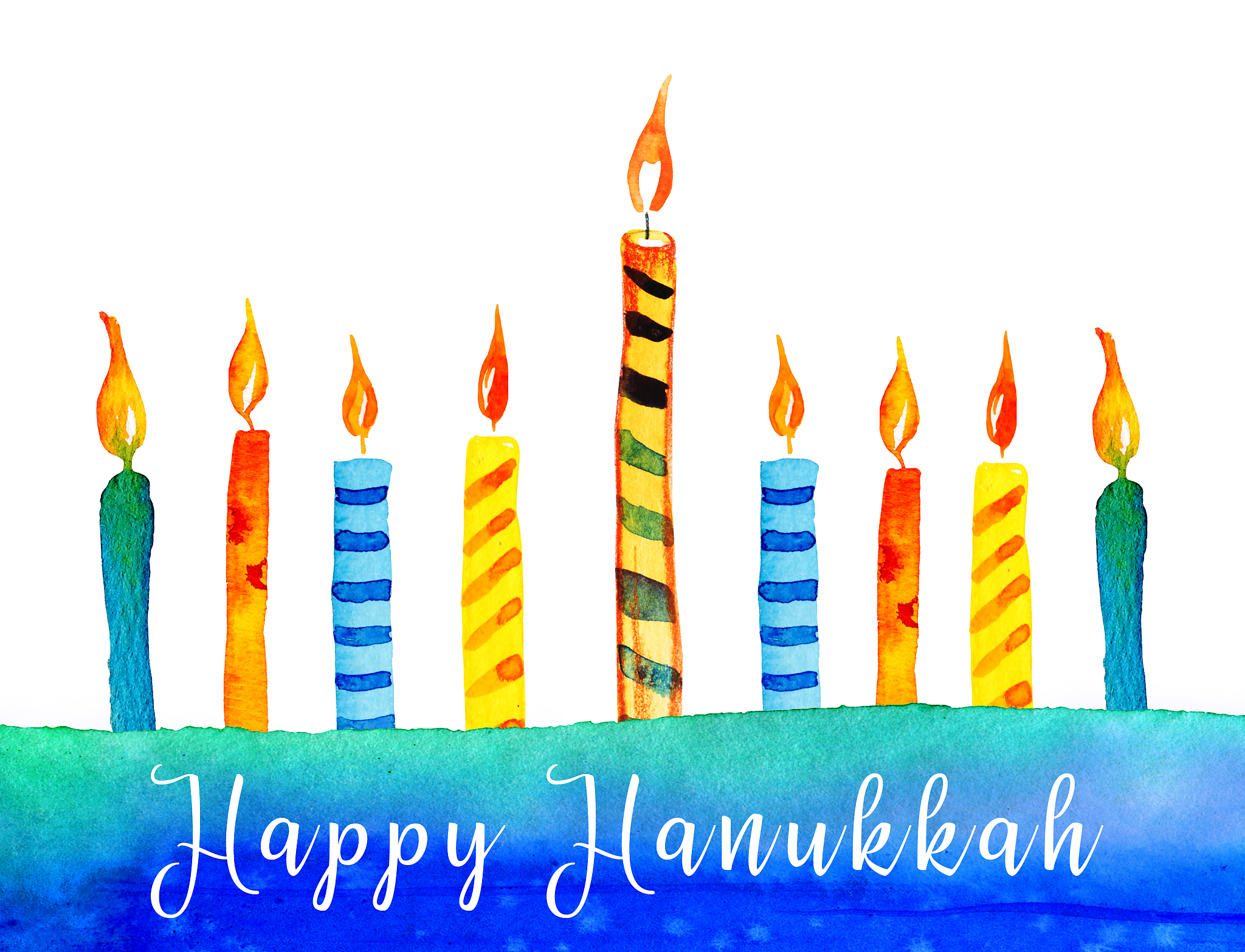 hanukkah greeting design template. nine burning colorful candles