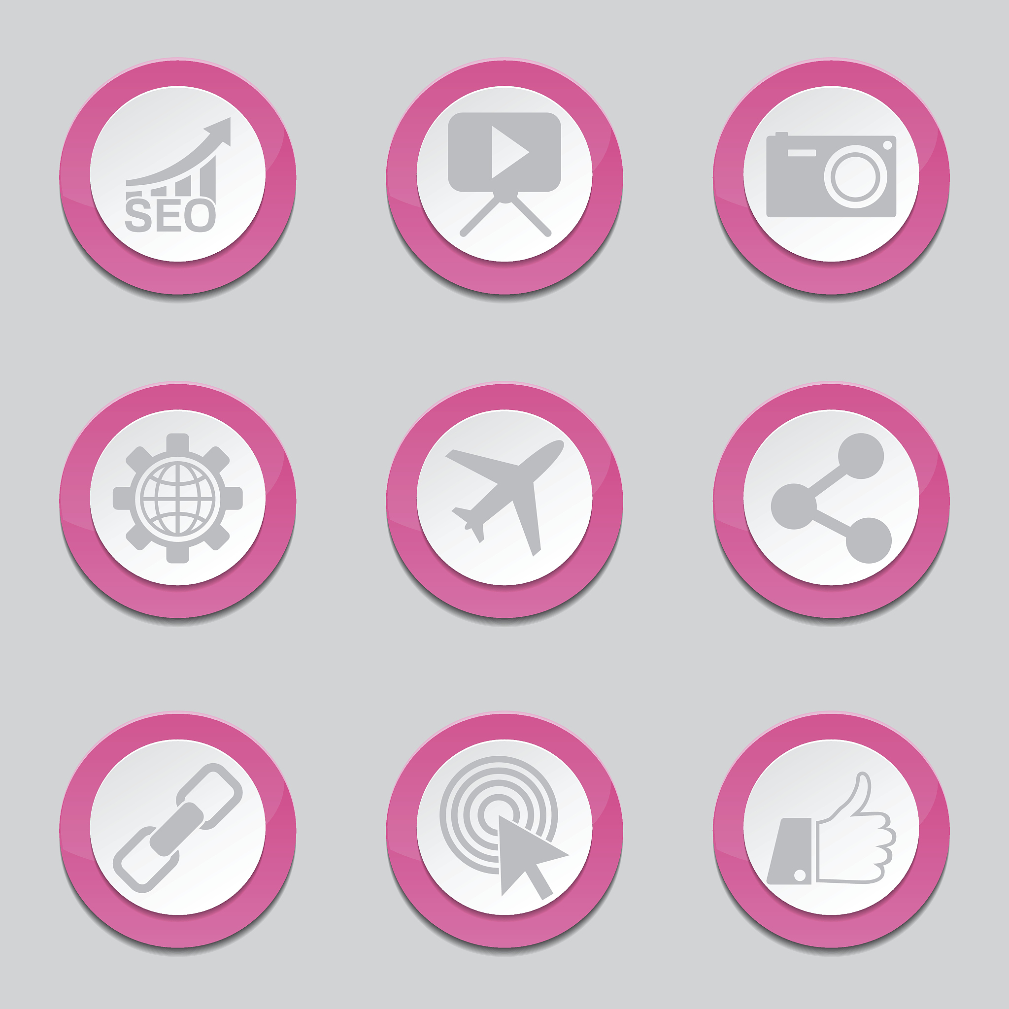 seo internet sign pink vector button icon design set 1