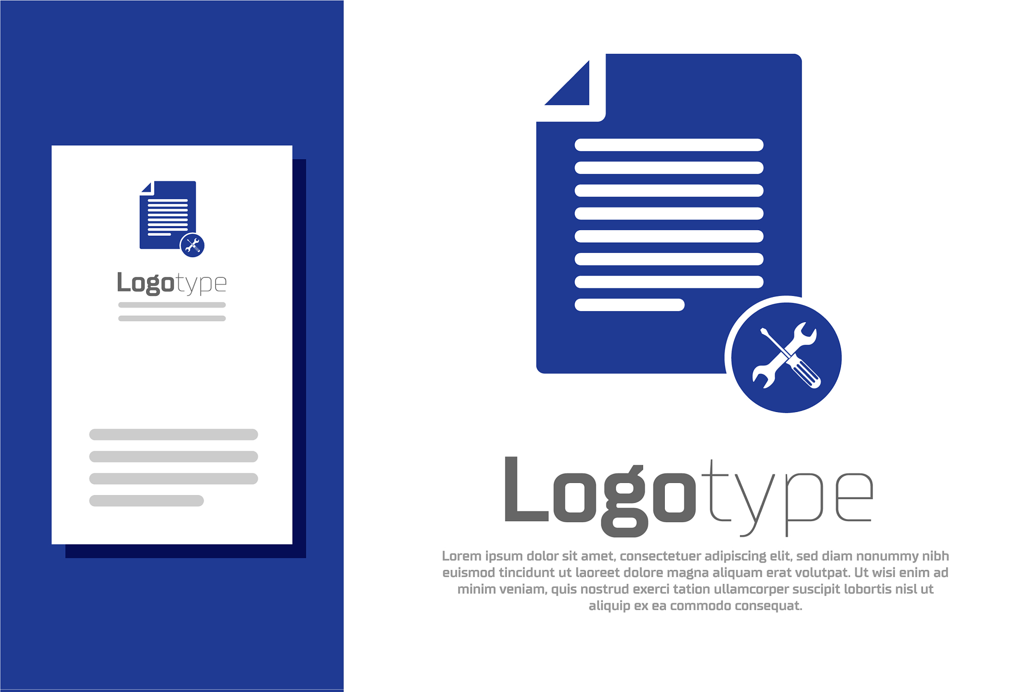 blue file document with screwdriver and wrench