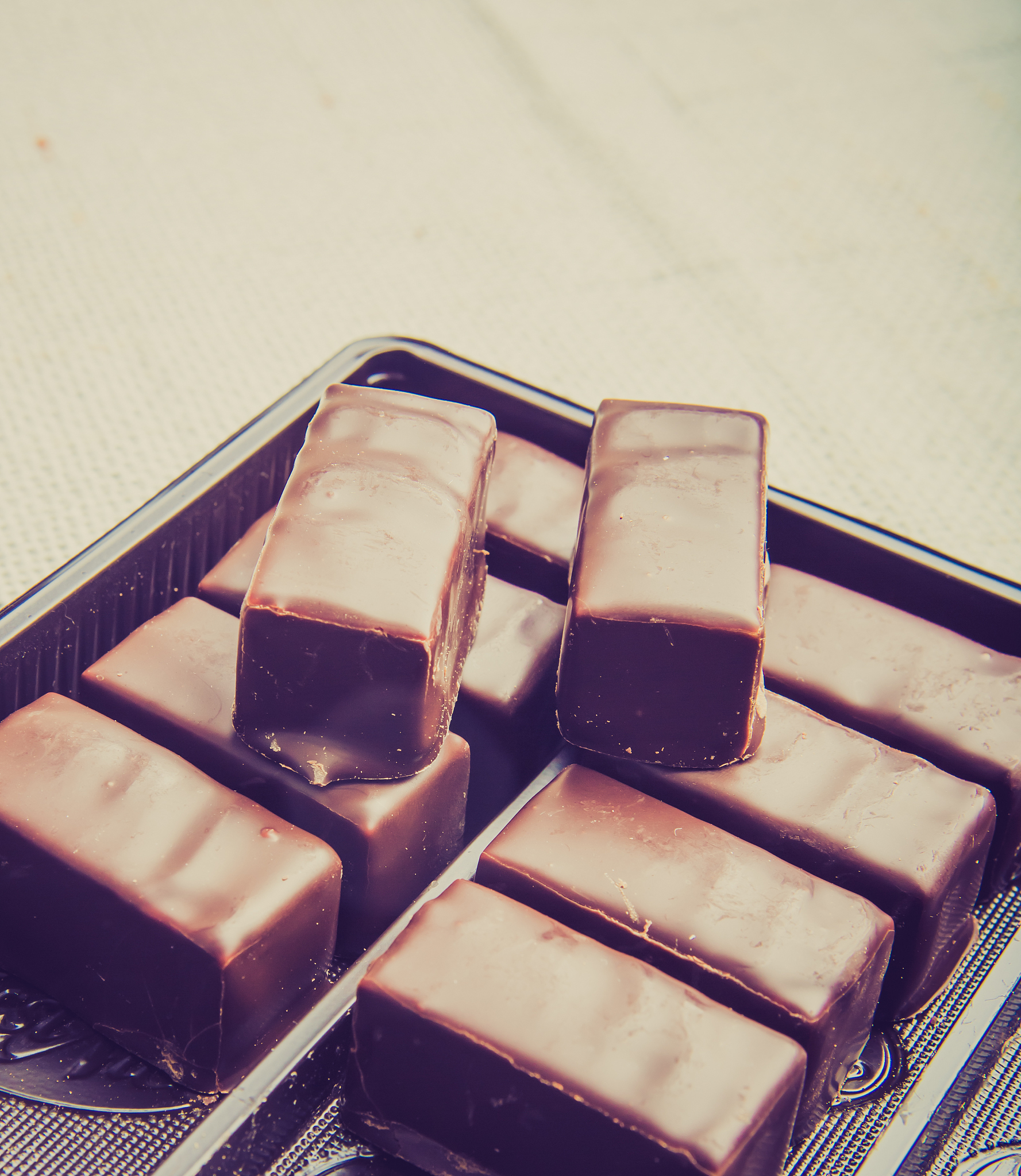 vintage photo of delicious chocolate pralines in the box