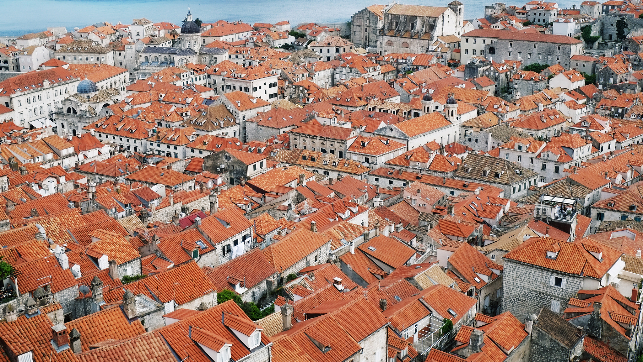 orange roofs of dubrovnik, aerial view
