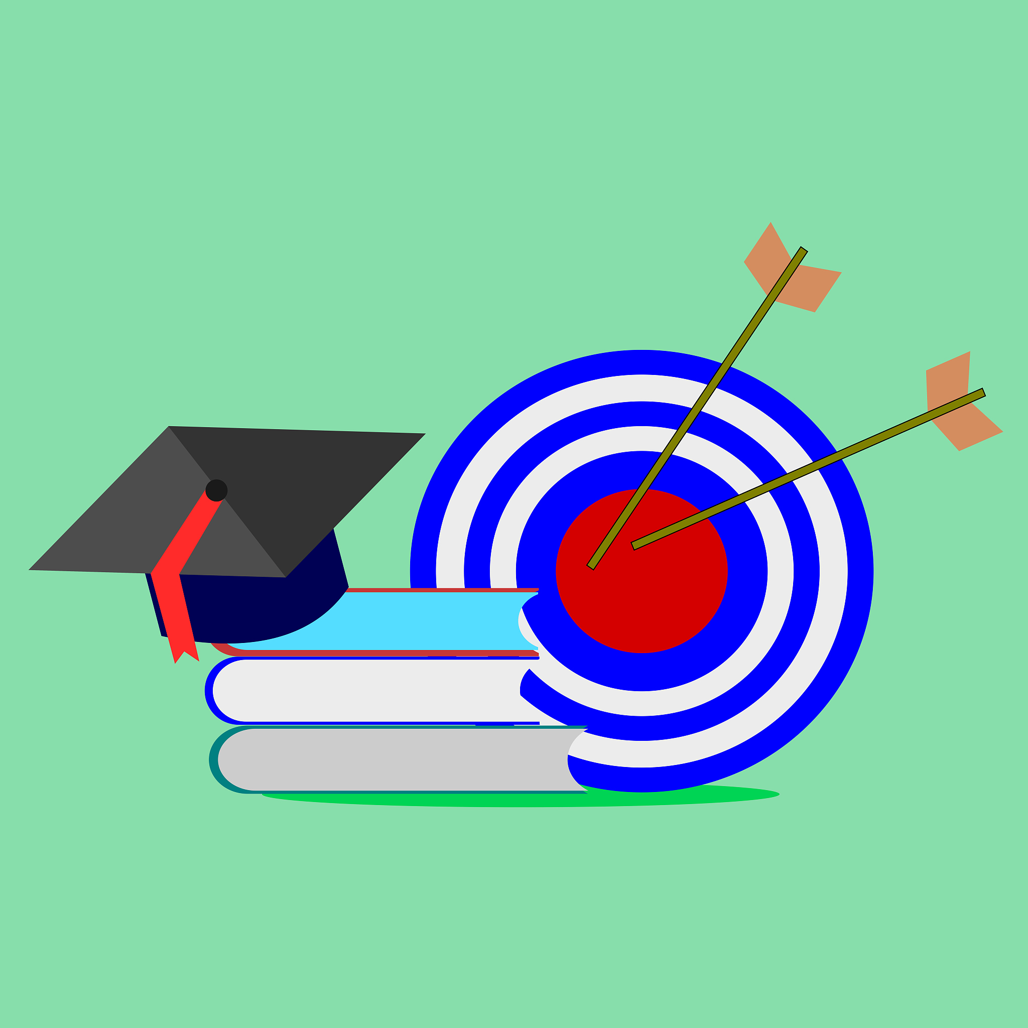 graduated hat on text book with target board .