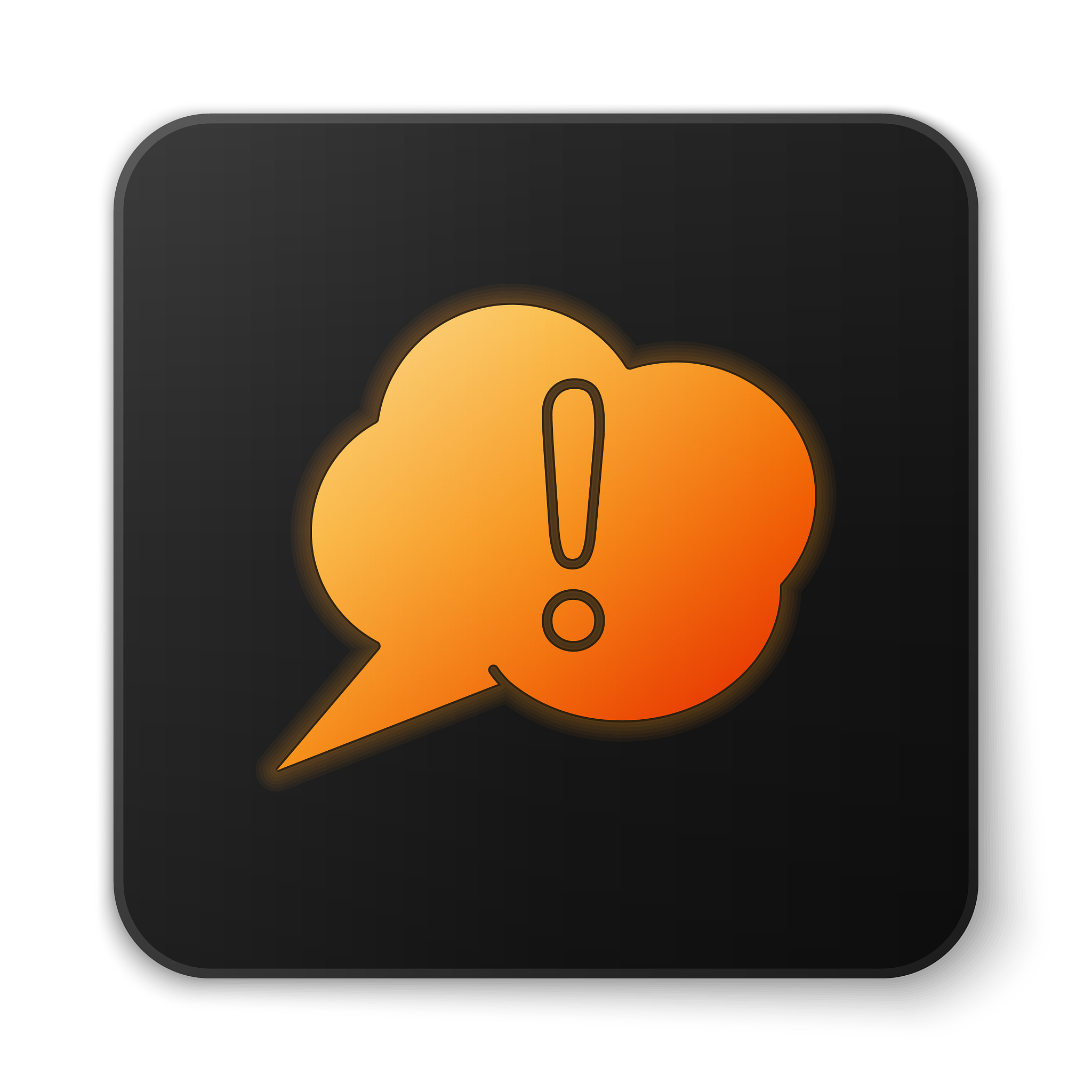 orange glowing neon speech bubble and exclamation