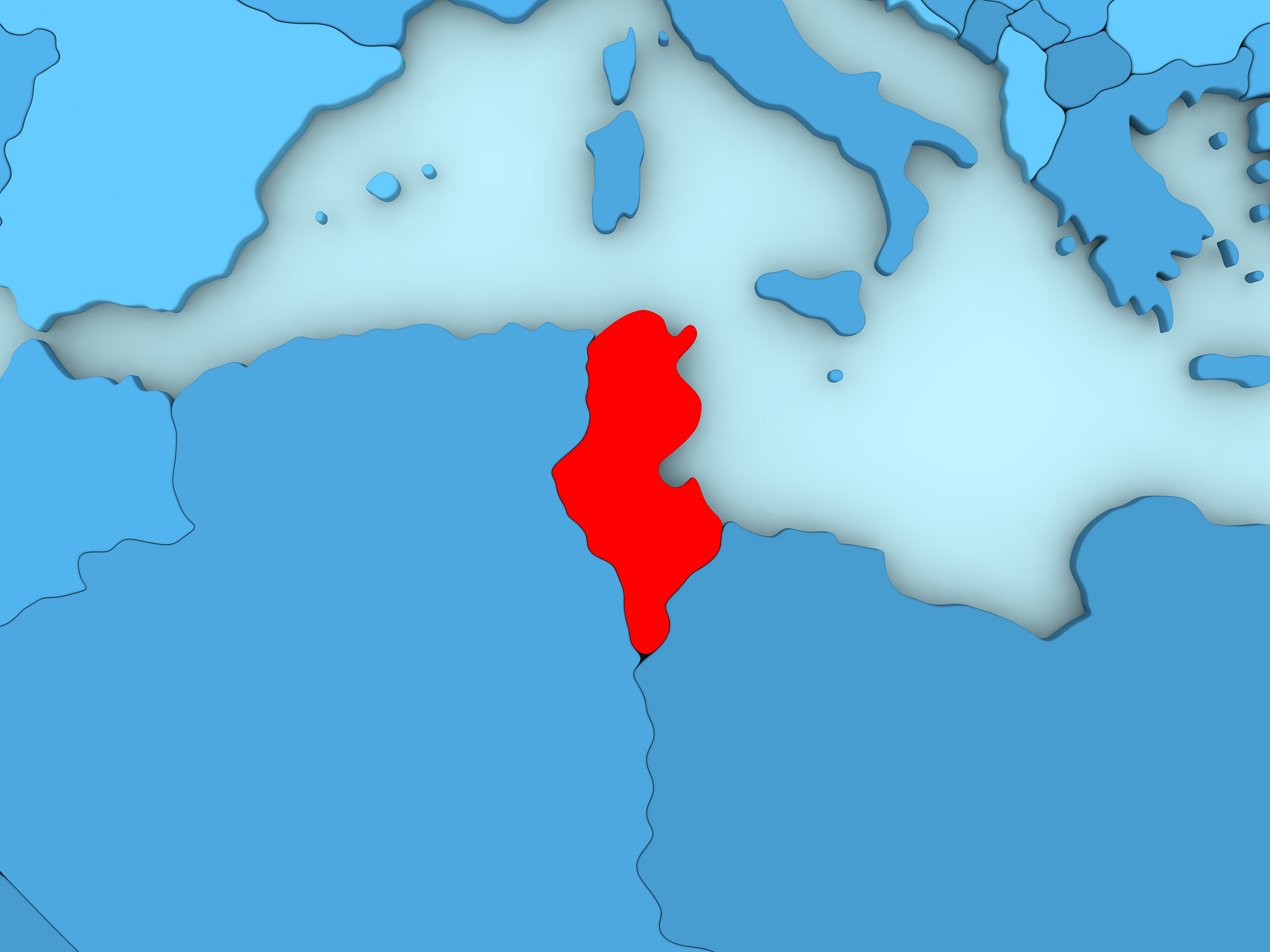 tunisia on 3d map