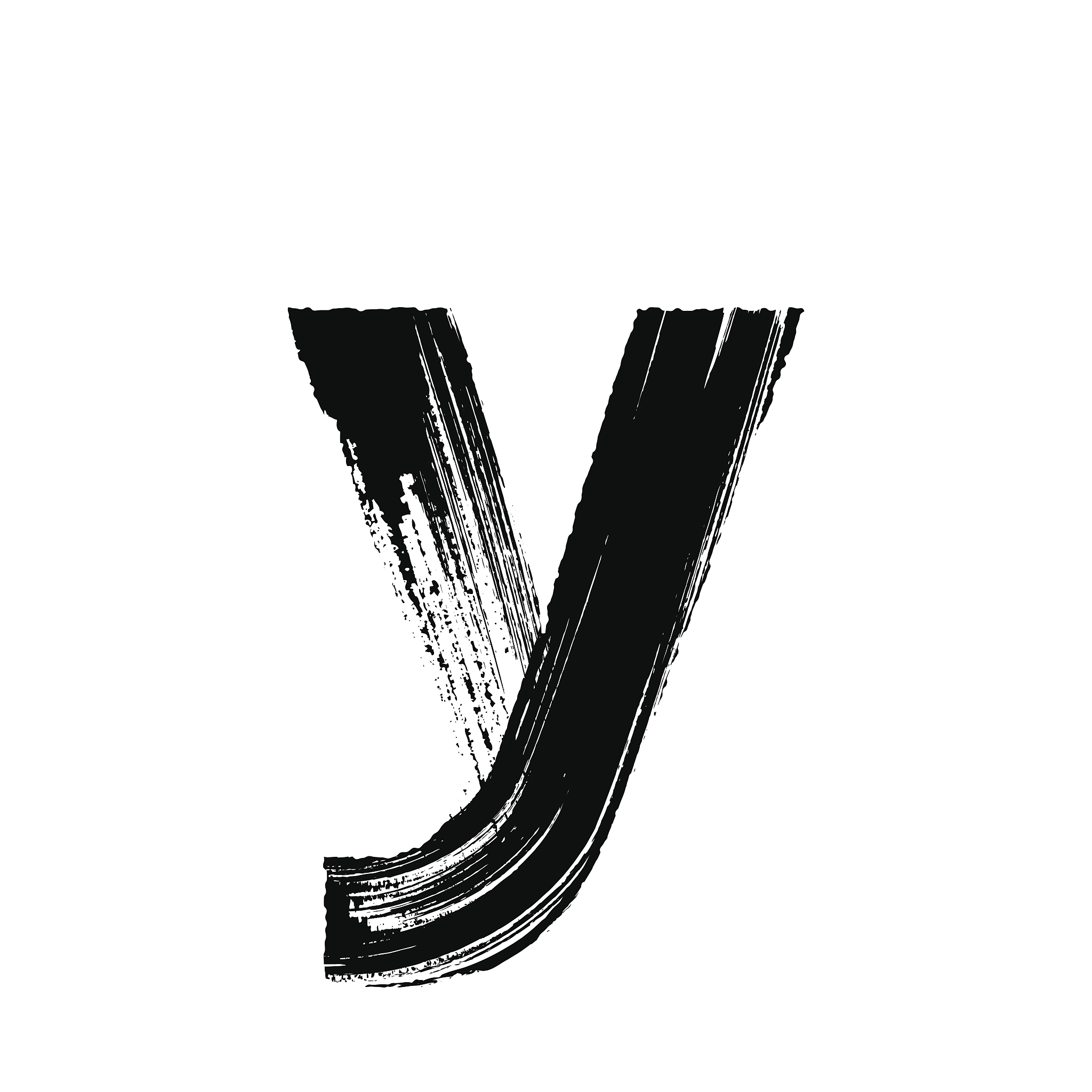 letter y hand drawn with dry brush. lowercase