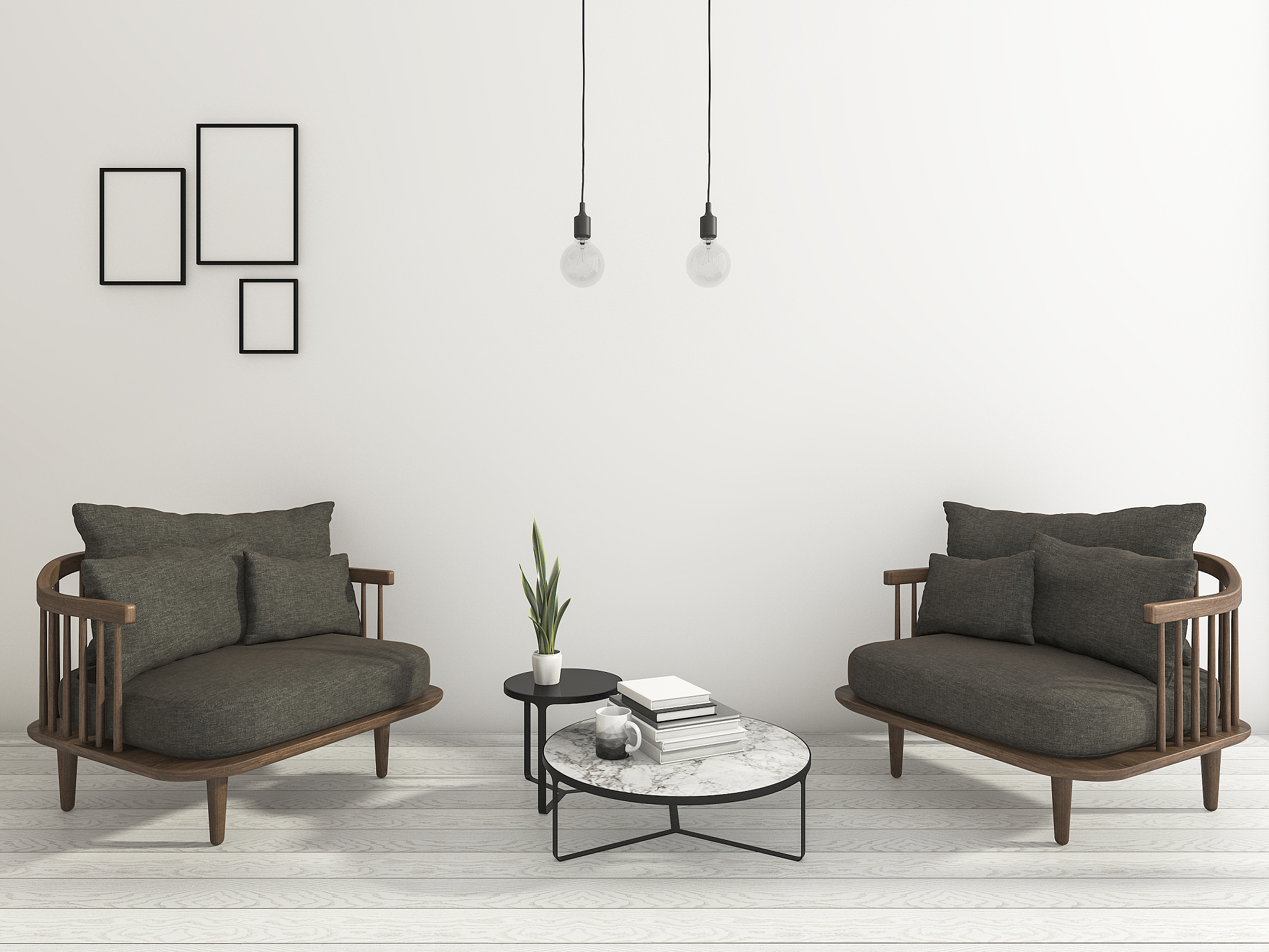 3d rendering nice armchair with book and hanging lamp