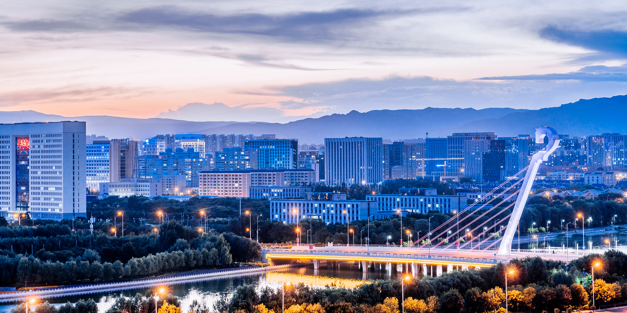 中国内蒙古呼和浩特马头琴桥夜景