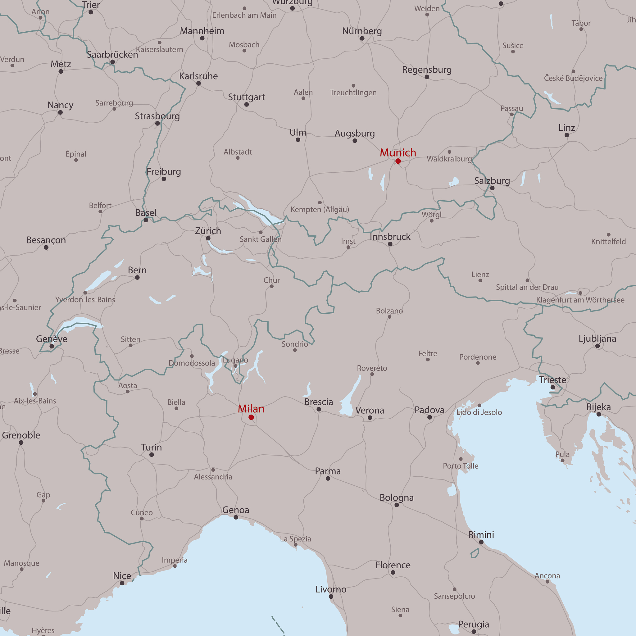 travel vector map milan munich