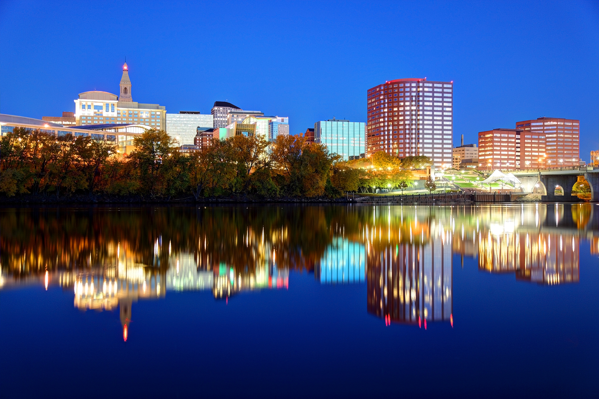 downtown hartford skyline along the banks of the connecticut riv