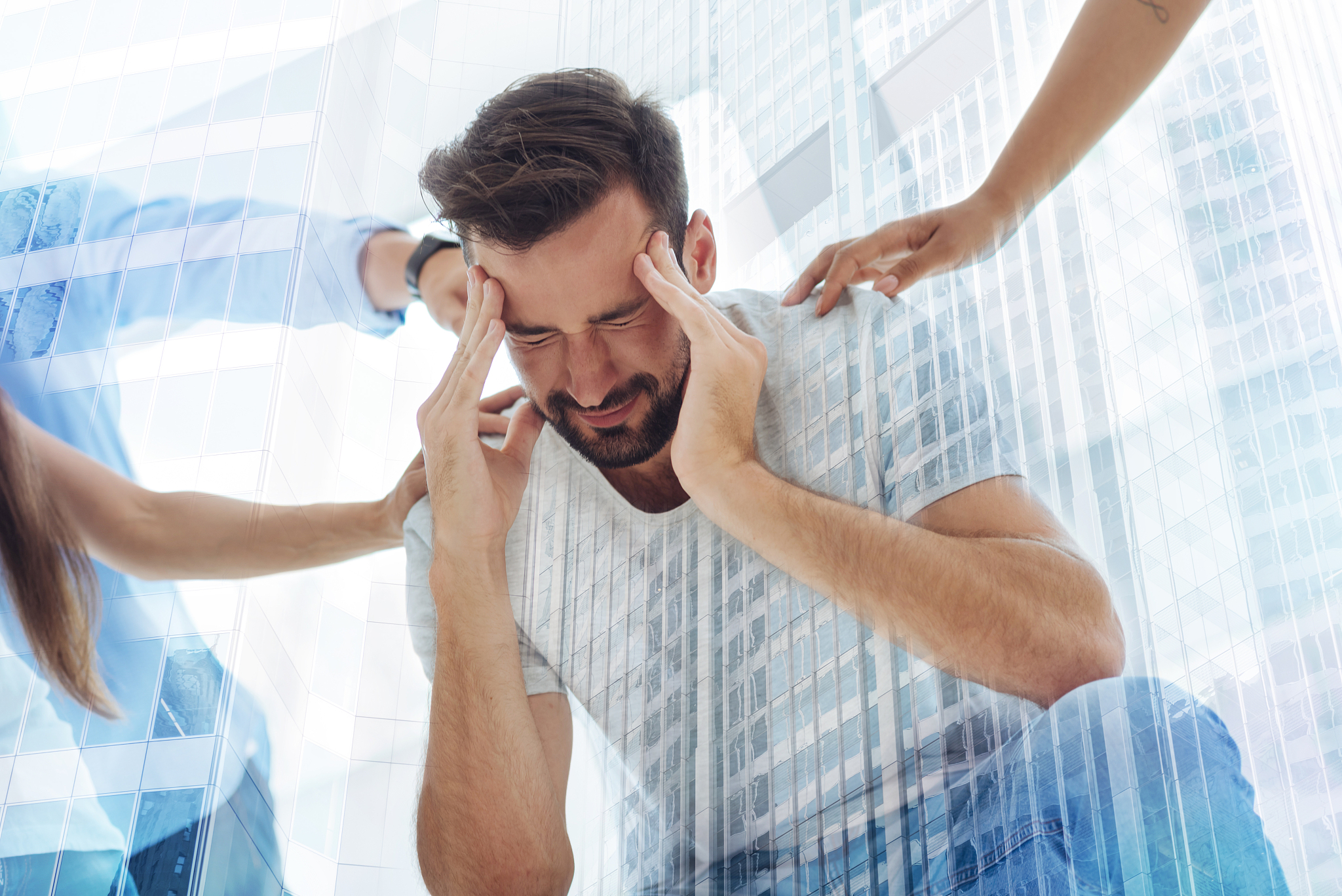 upset bearded man with his eyes closed