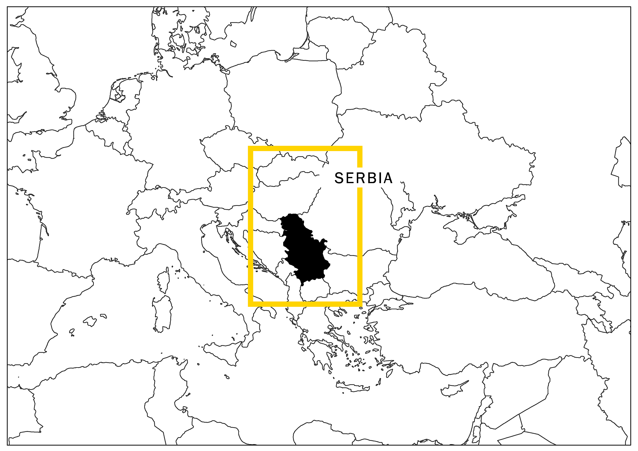 serbia with yellow frame and  name country