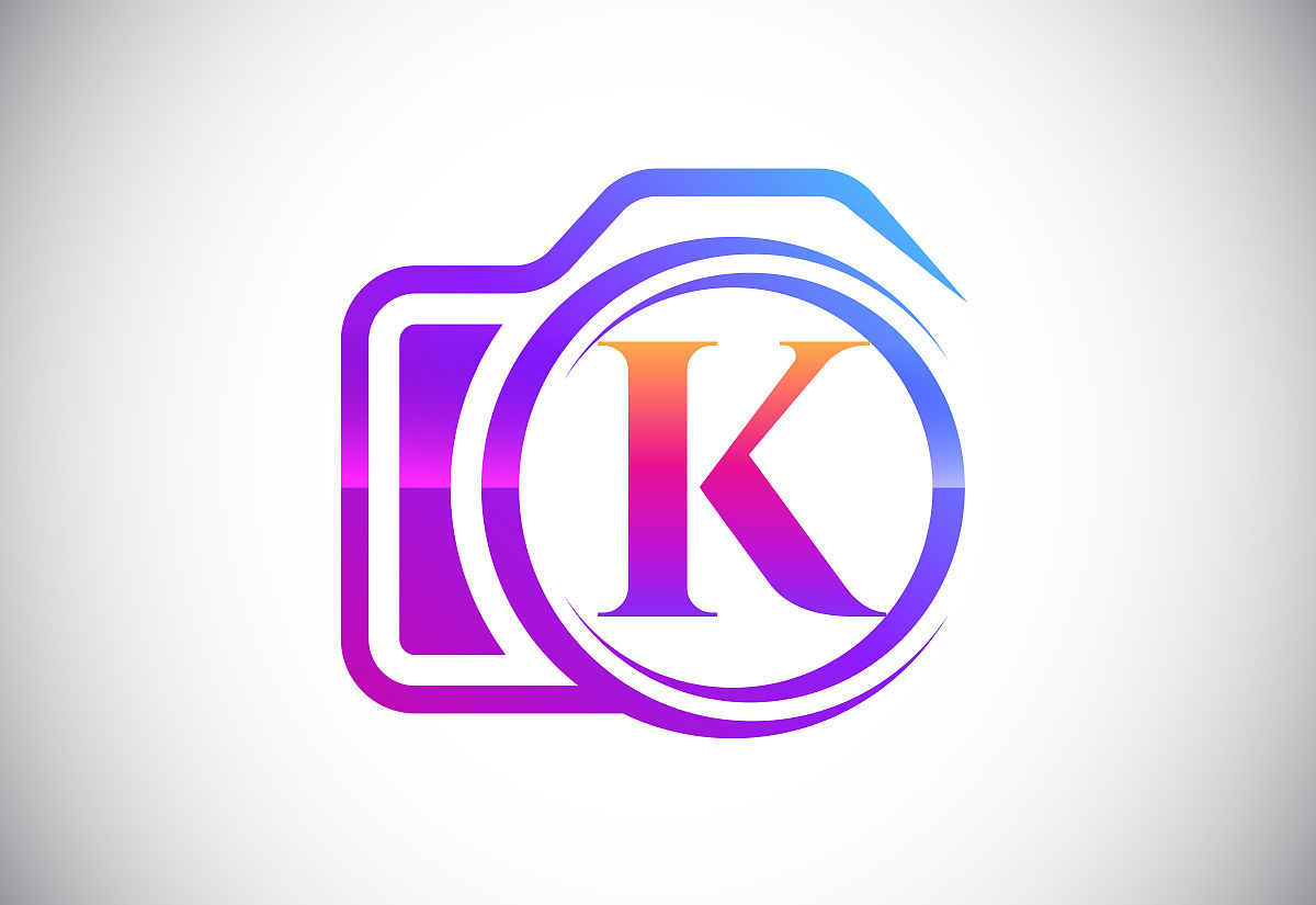 首字母k与相机图标.摄影业务和公司标识的标志