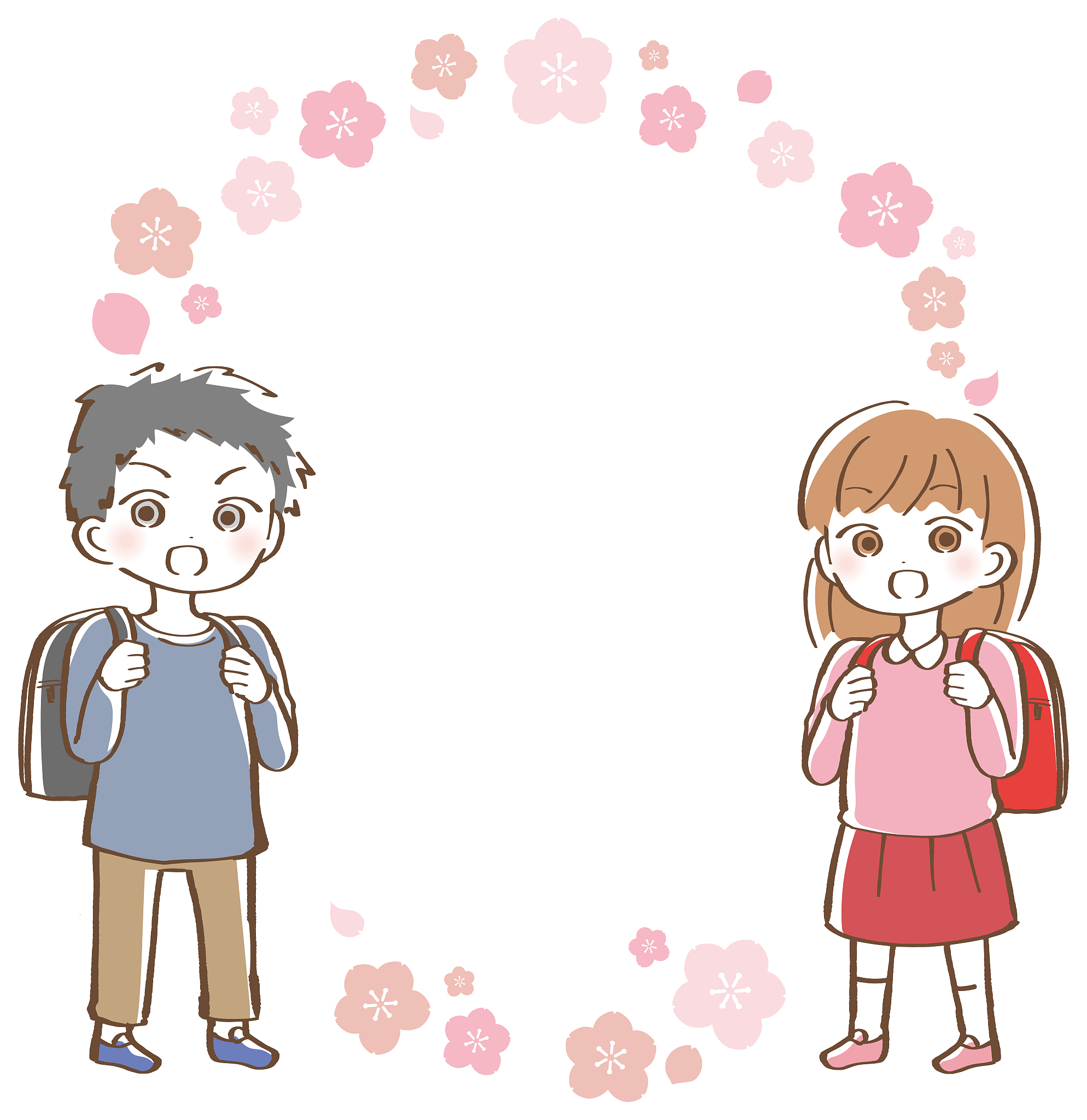 cherry blossom girls and boys illustration