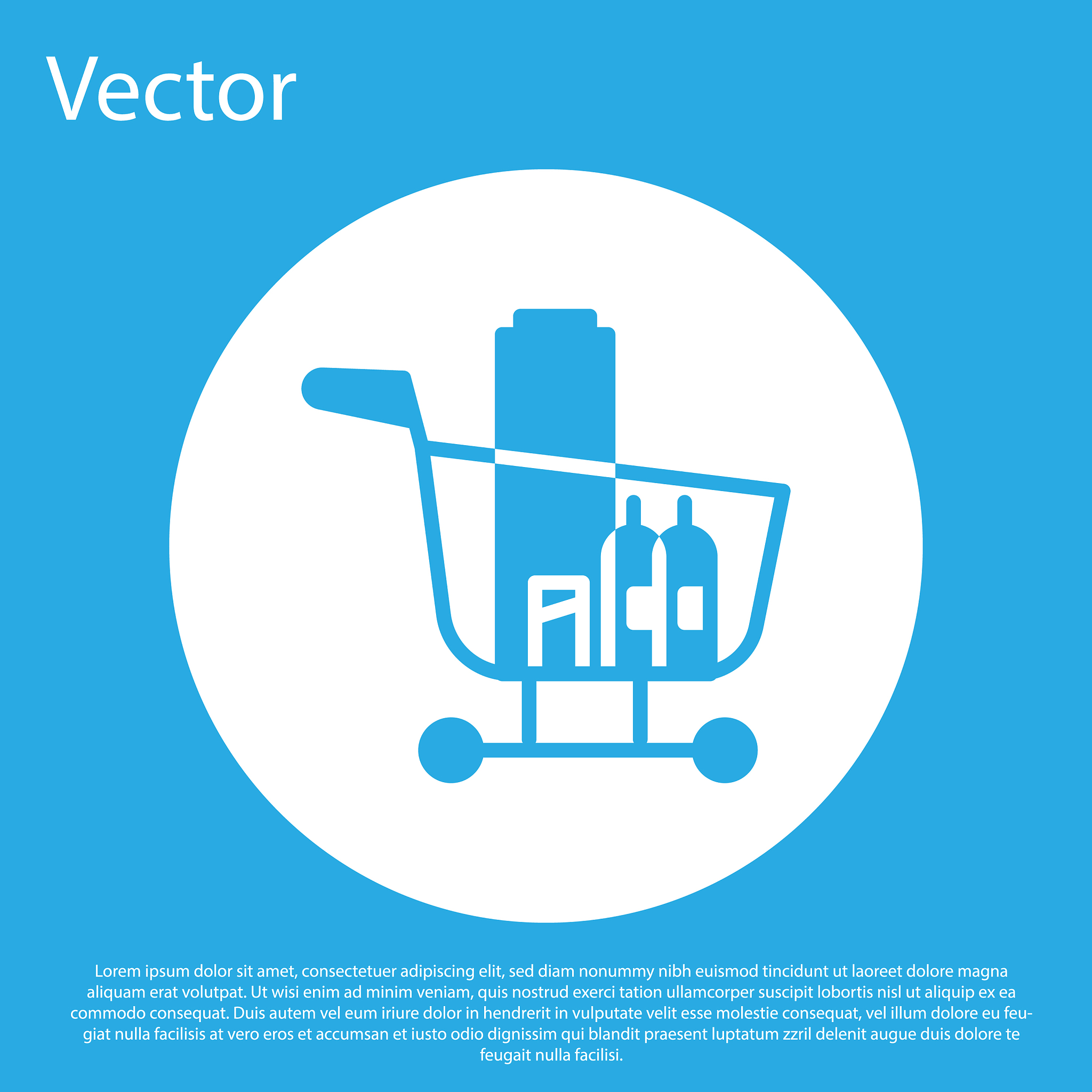 blue shopping cart and food icon isolated on blue