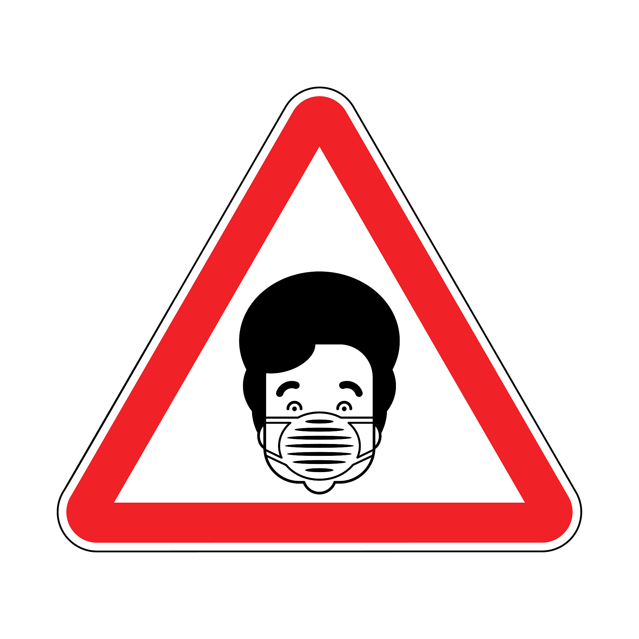 attention coronavirus. warning red road sign. caution man in med