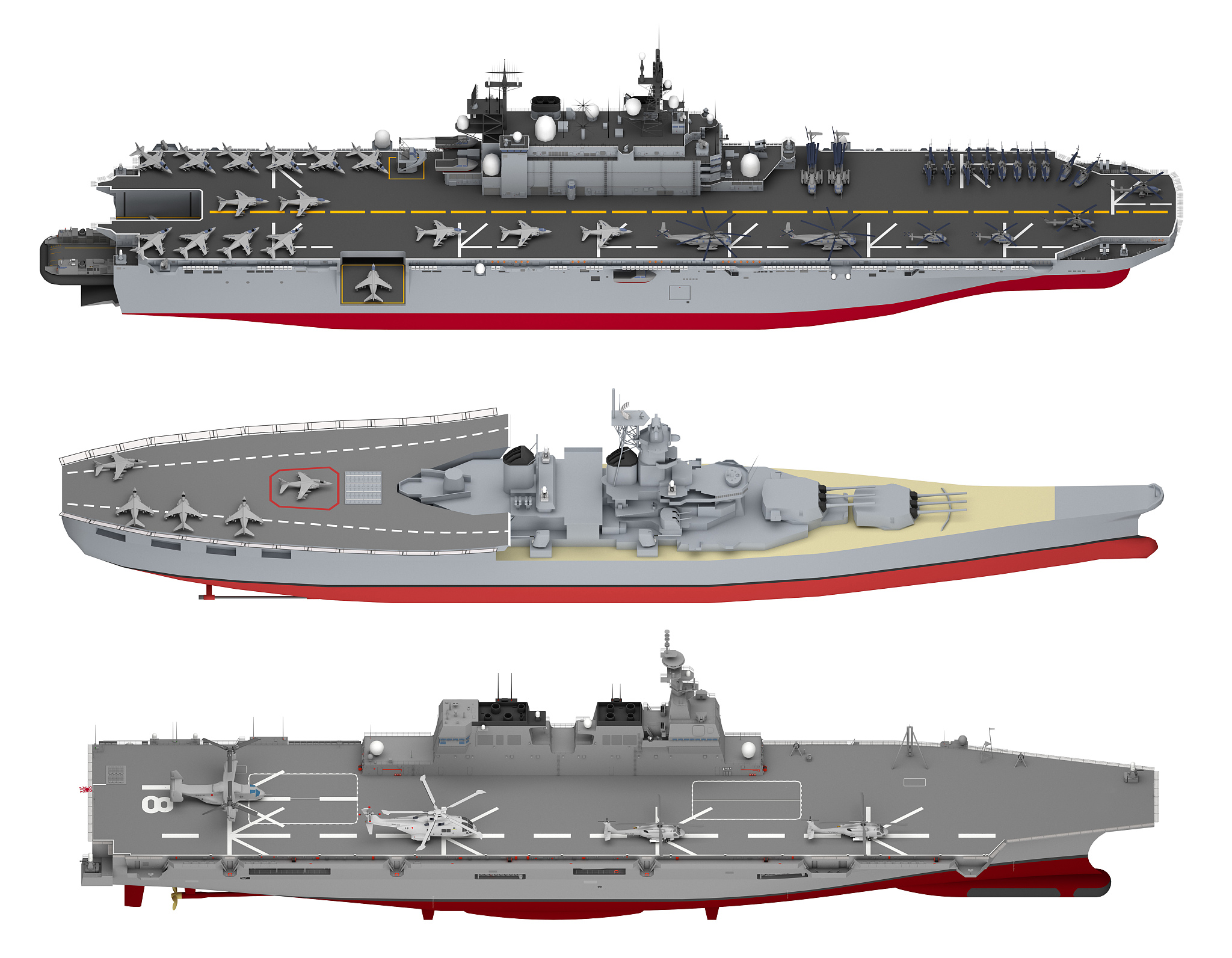 set of aircraft carriers isolated on white
