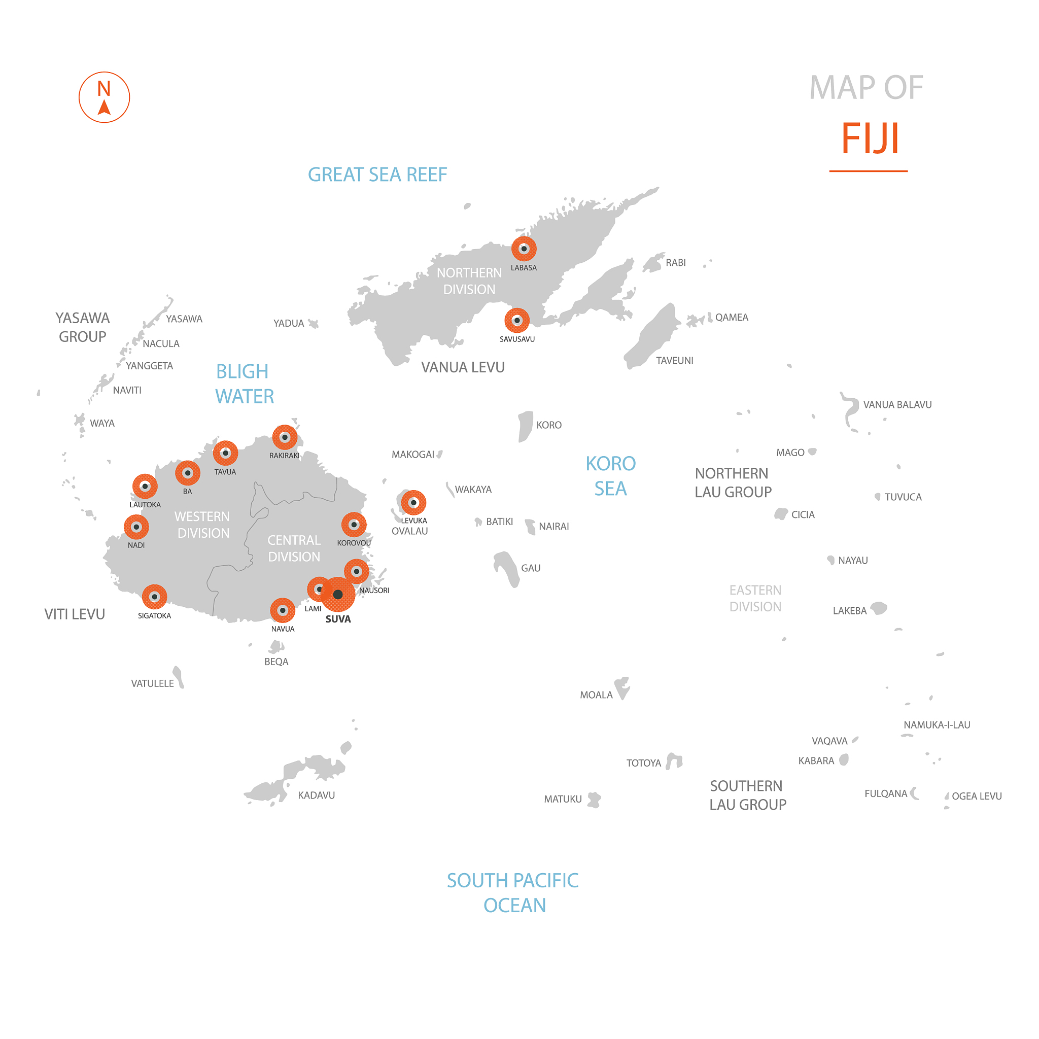 fiji map with administrative divisions