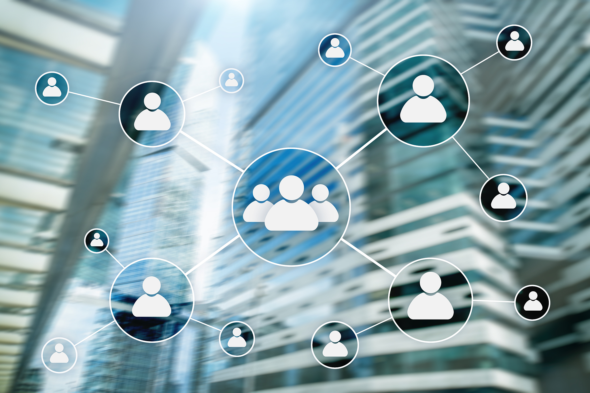 hr - human resources management concept on blurred business cent