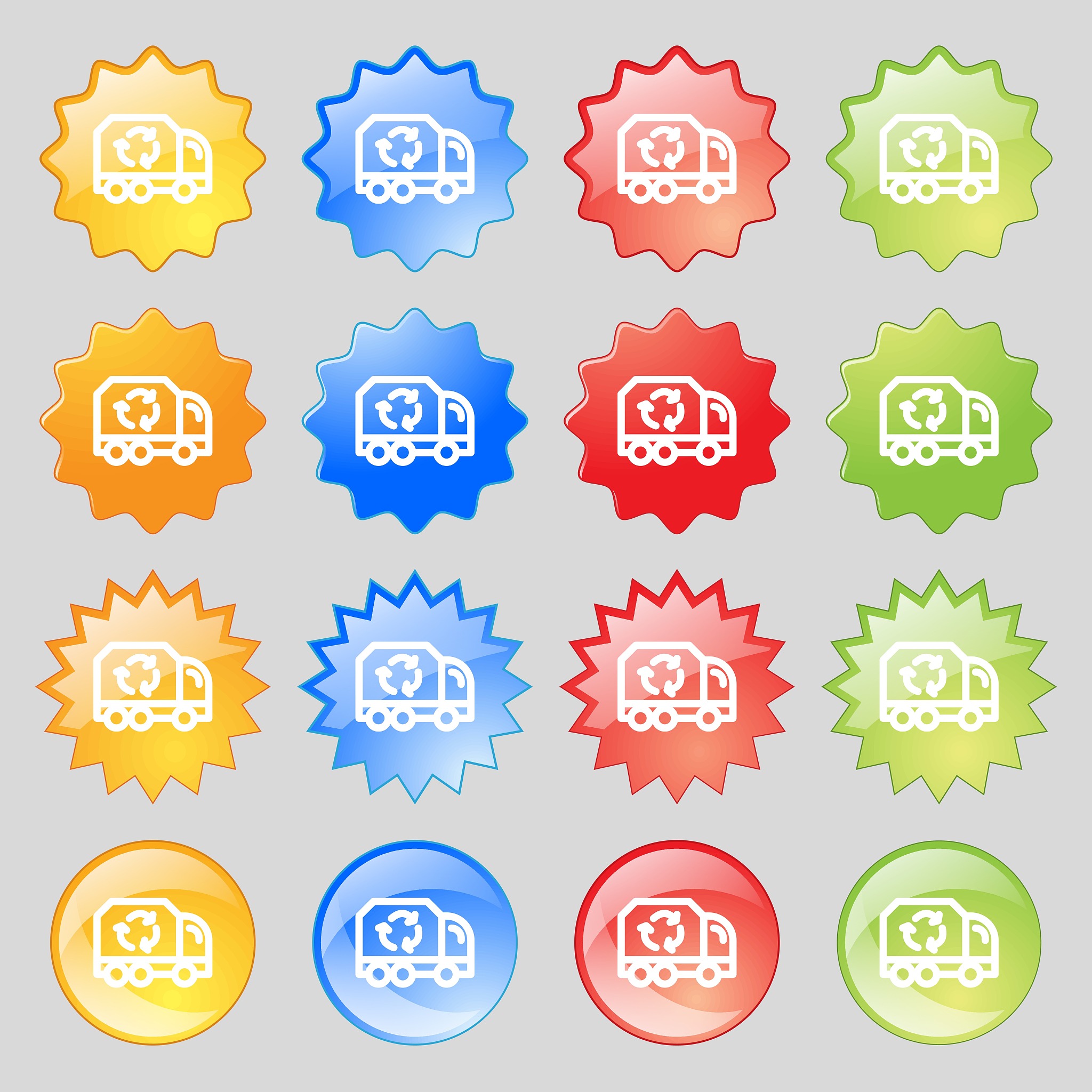 recycle icon sign. big set of 16 colorful modern buttons for you