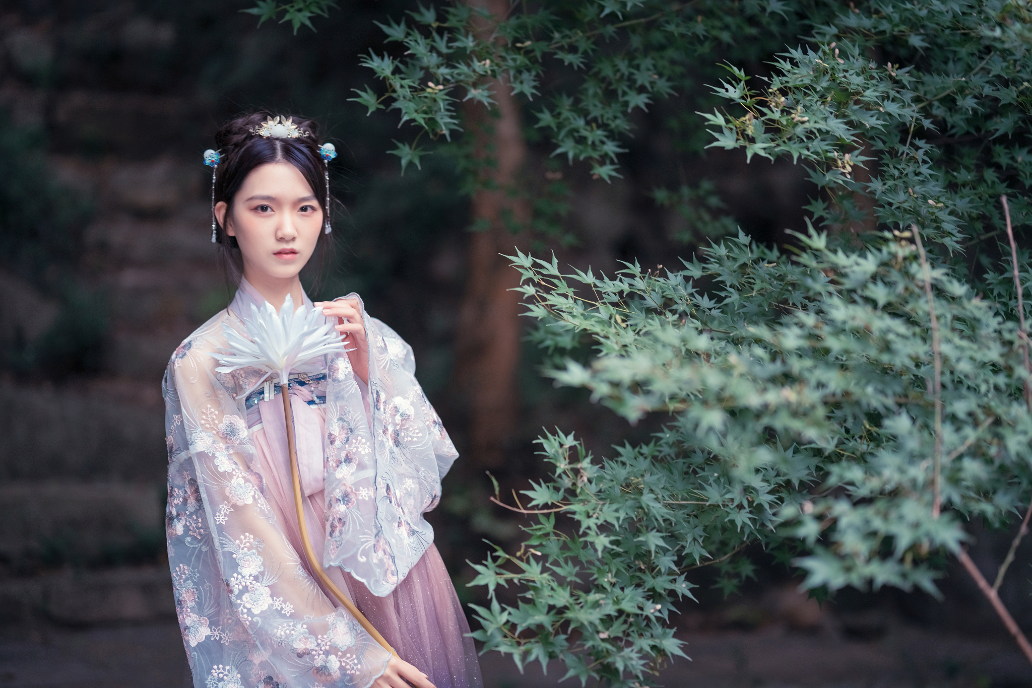 红色汉服女孩与蓝色汉服男孩：古代贵族浪漫写真