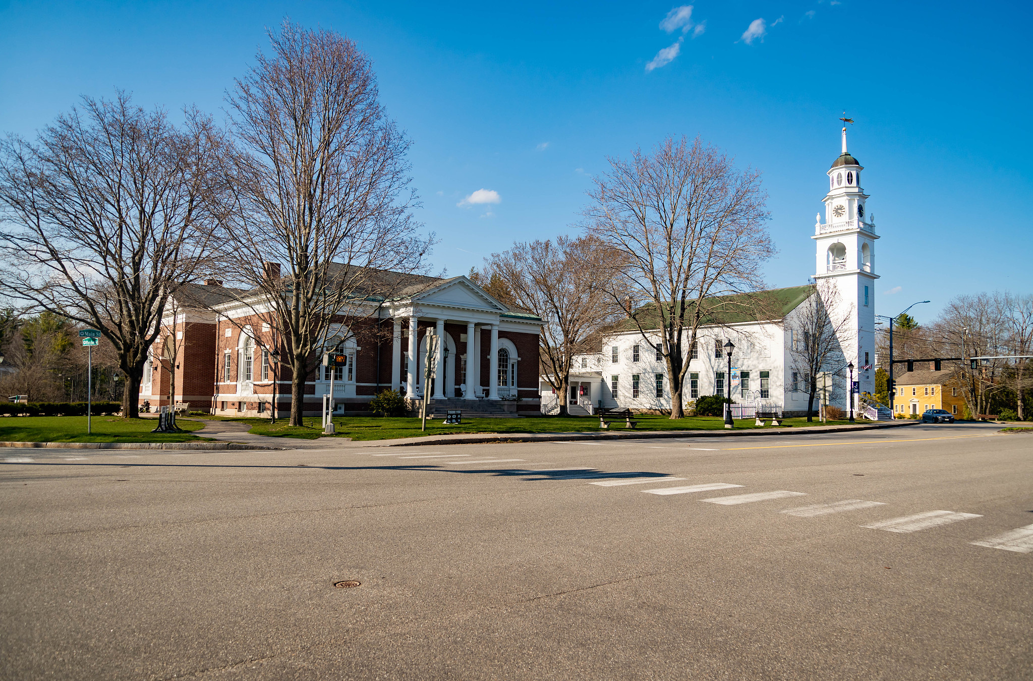kennebunk city downtown with historical houses, maine united sta