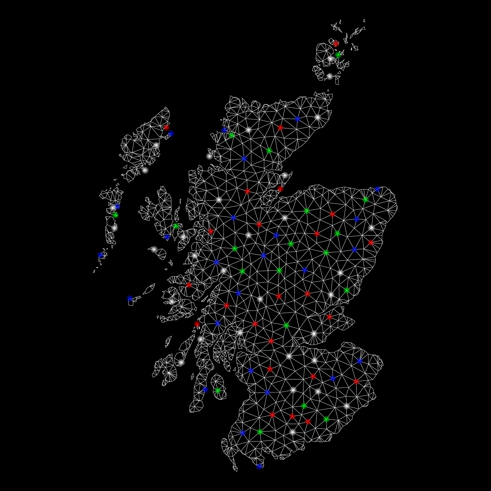 bright mesh network scotland map with light spots