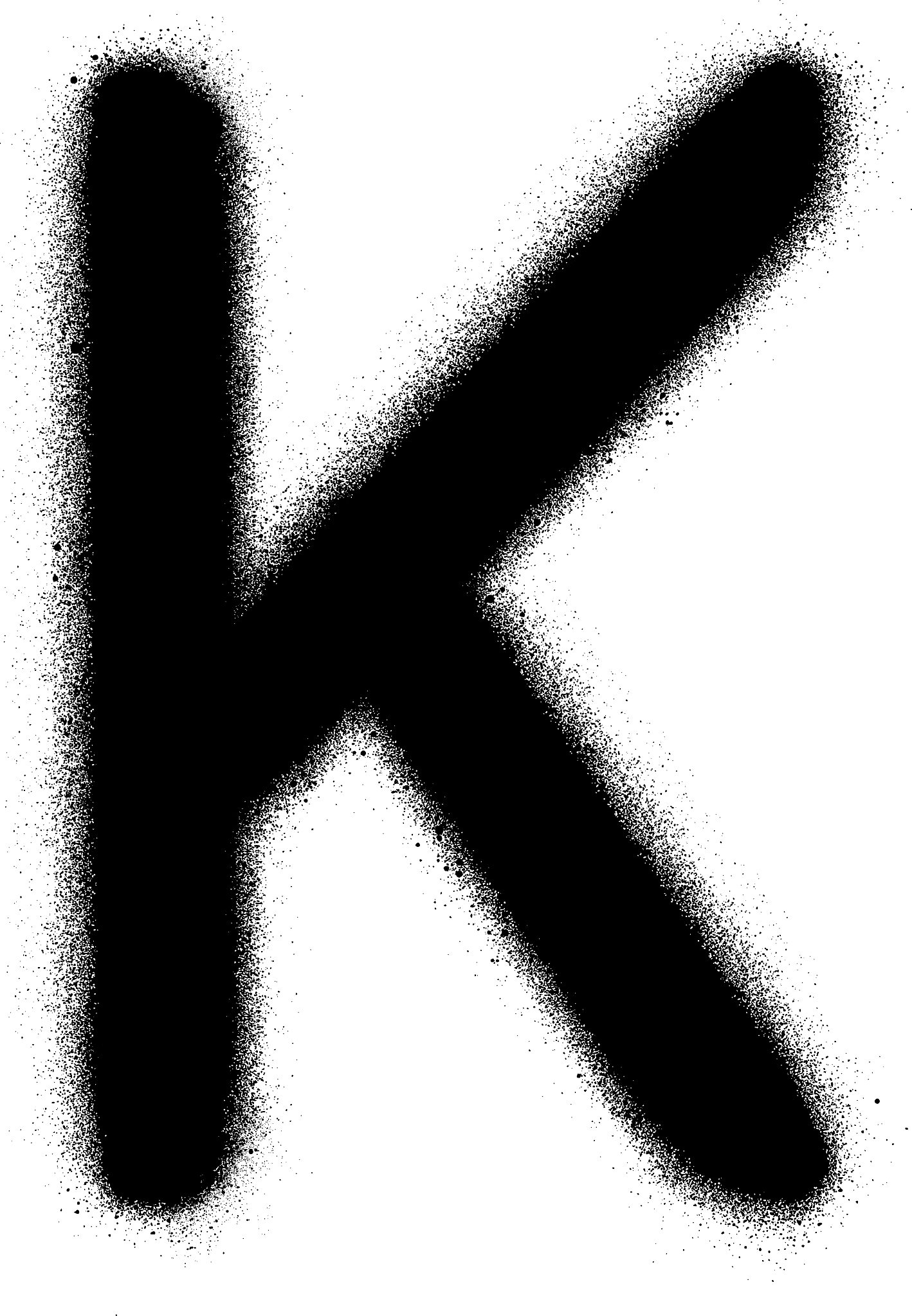sprayed k font graffiti in black over white