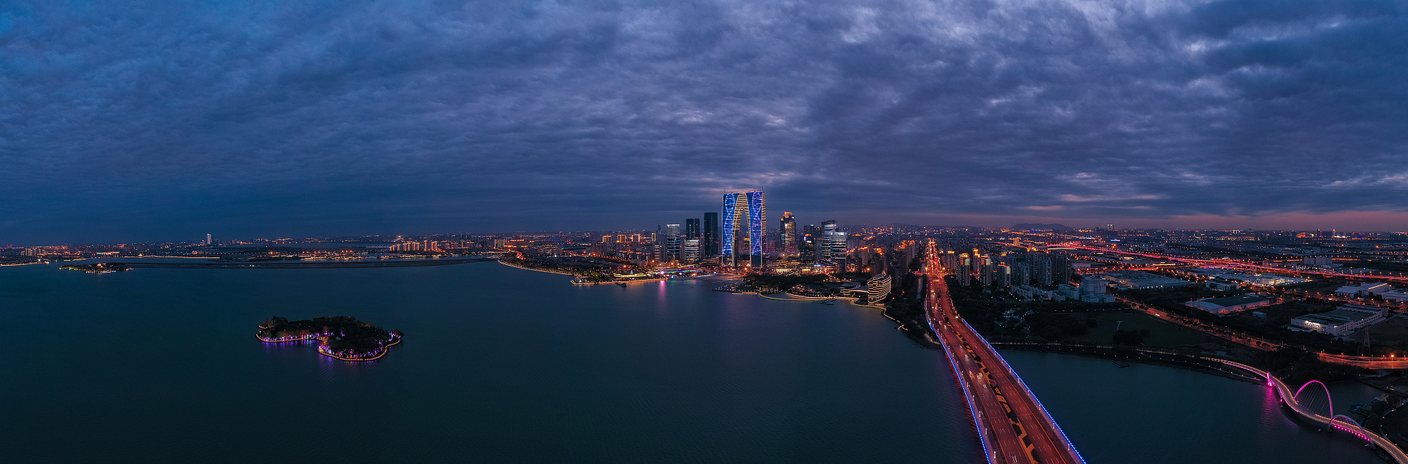 航拍苏州现代城市风光夜景
