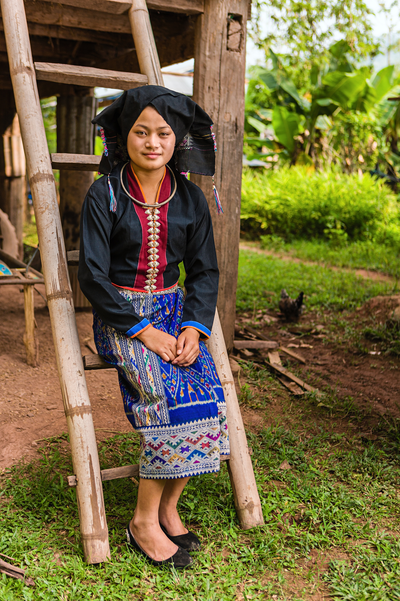 portrait of young woman from tai dam hilltribe in laos