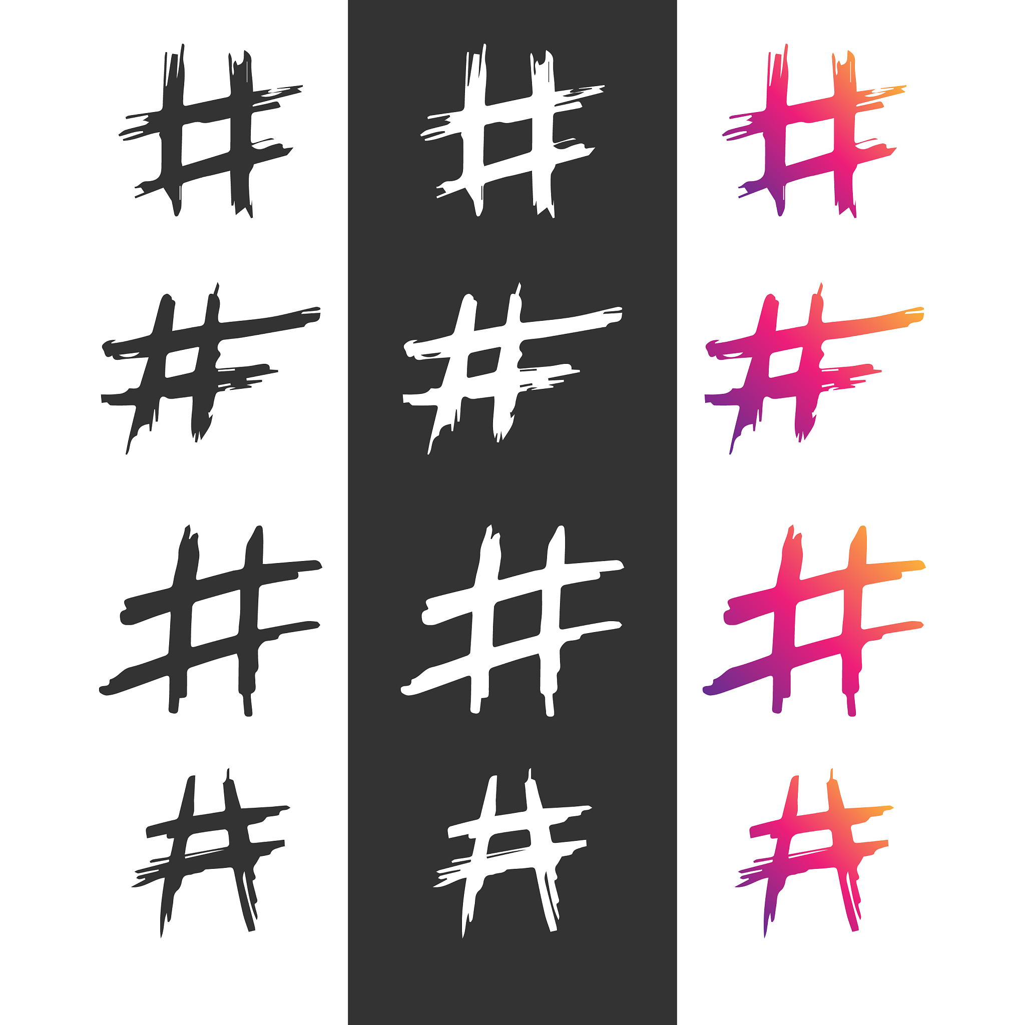 hashtag hand drawn icons set