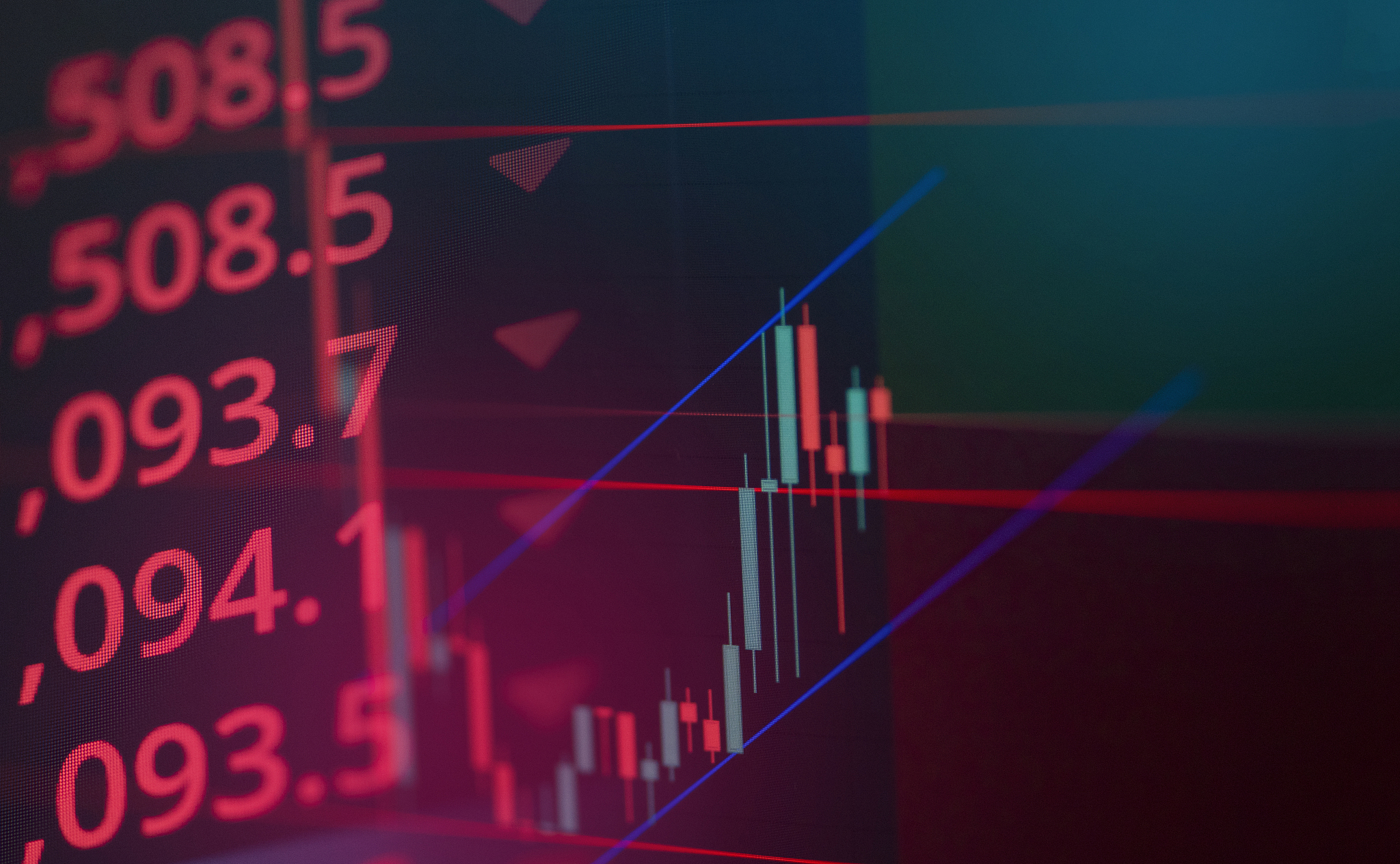 stock market exchange graph price drop with red numbers investme