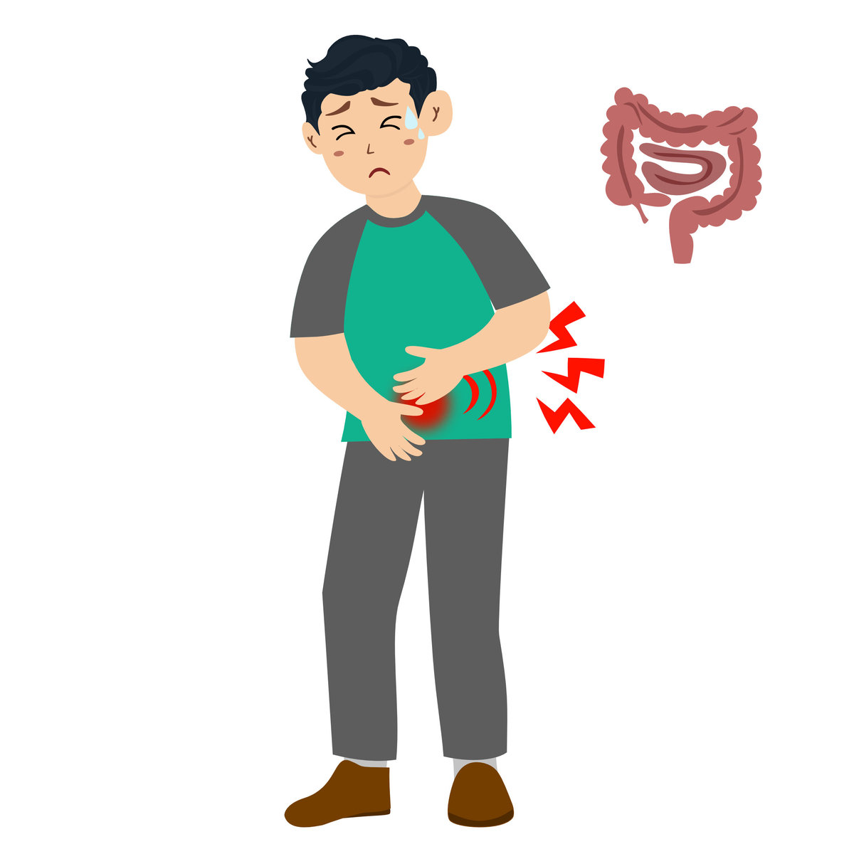 一名男子胃部<strong>疼痛</strong>.中毒,胃炎,肠胃炎,消化不良的症状.
