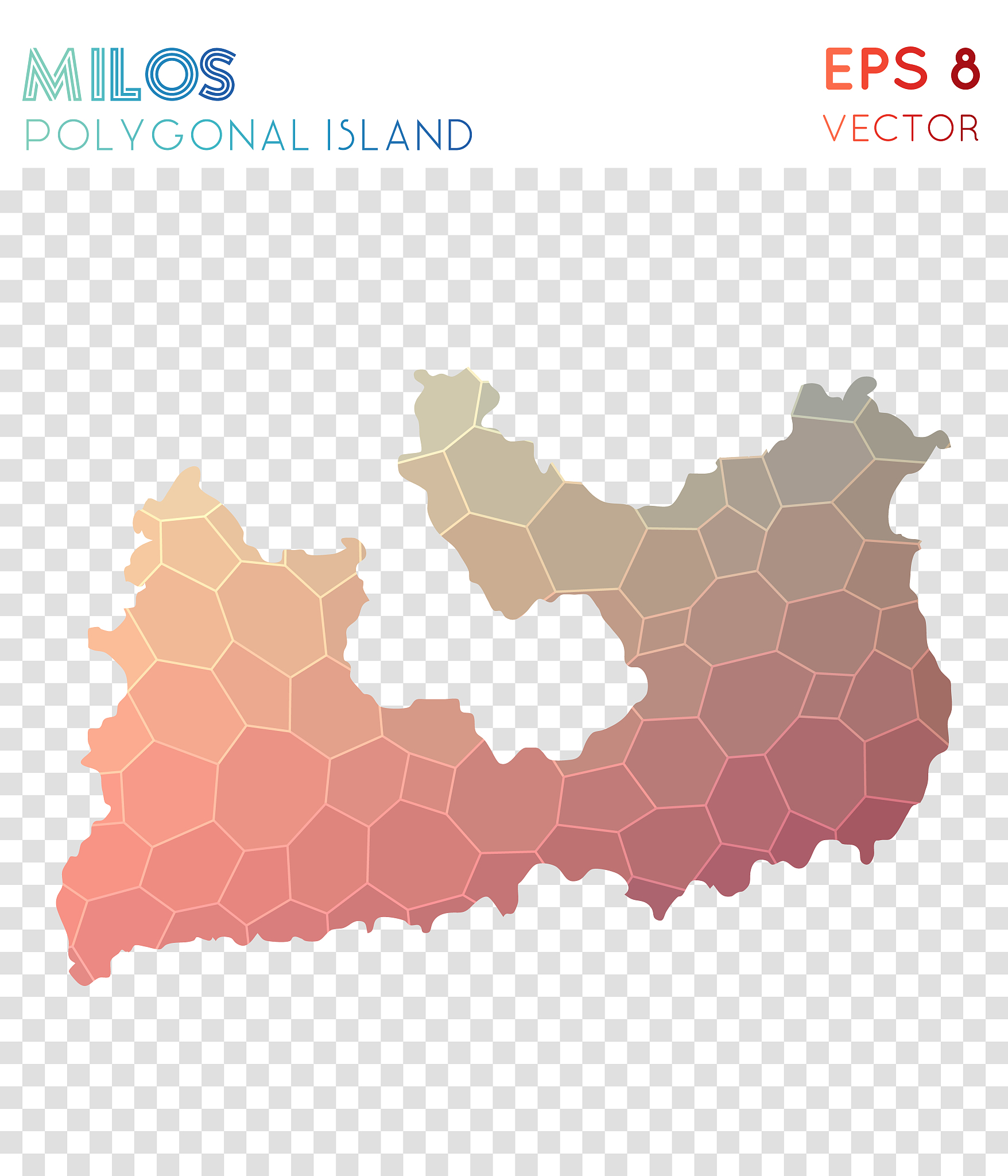 milos polygonal map, mosaic style island.