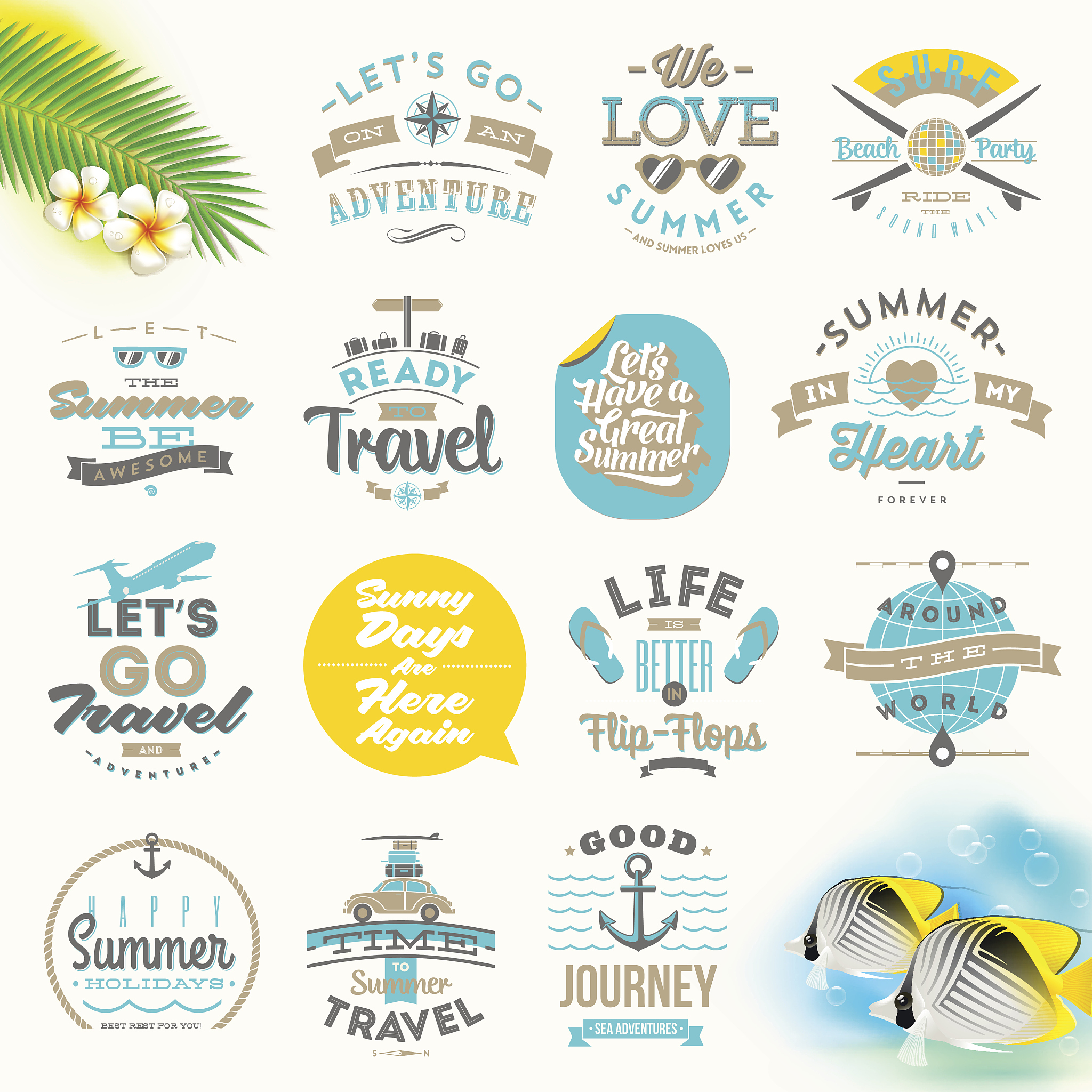 set of summer vacation and travel  type design