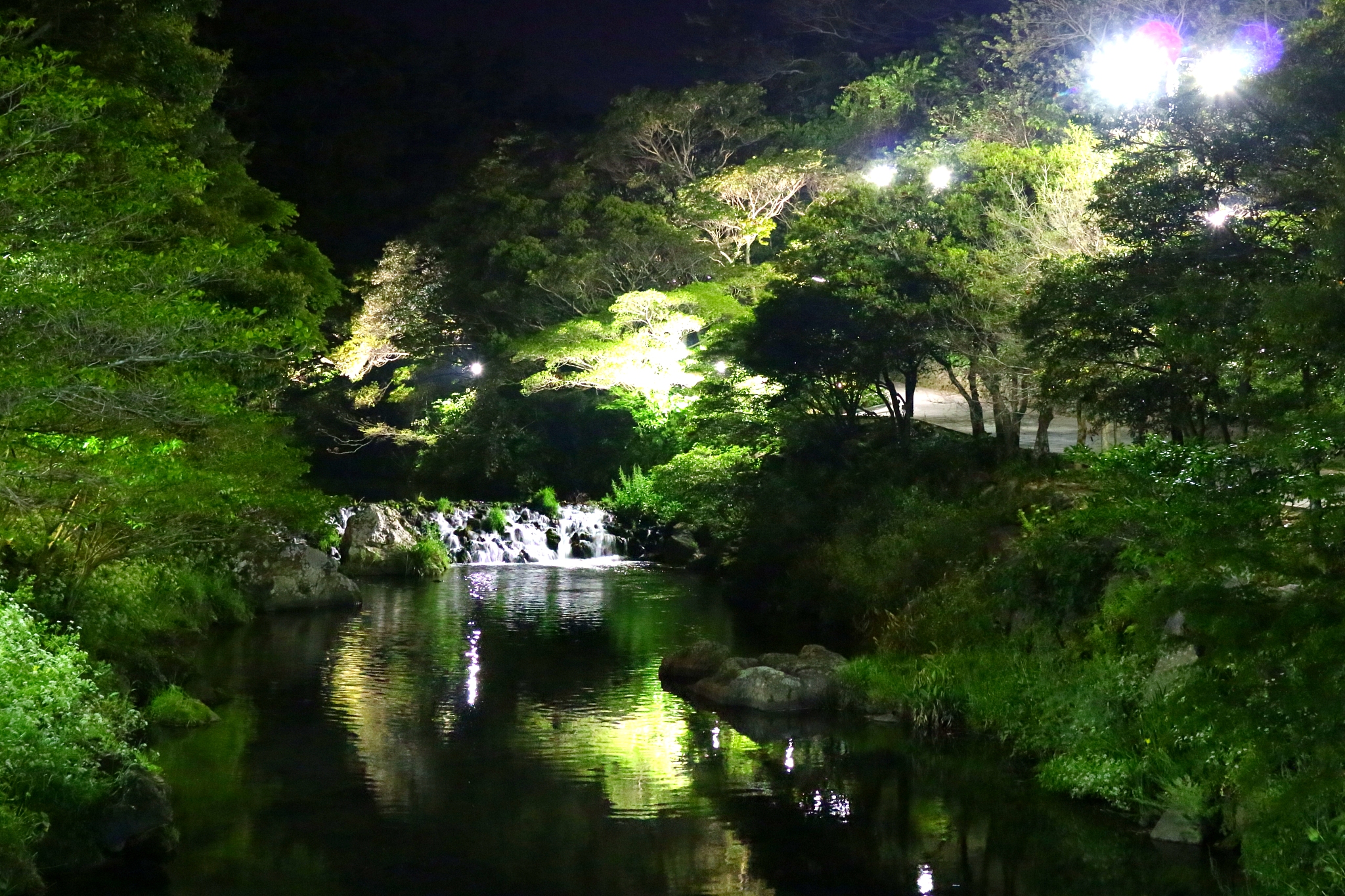 tianjie falls, waterfalls, wonang bird, water ori, winter, night