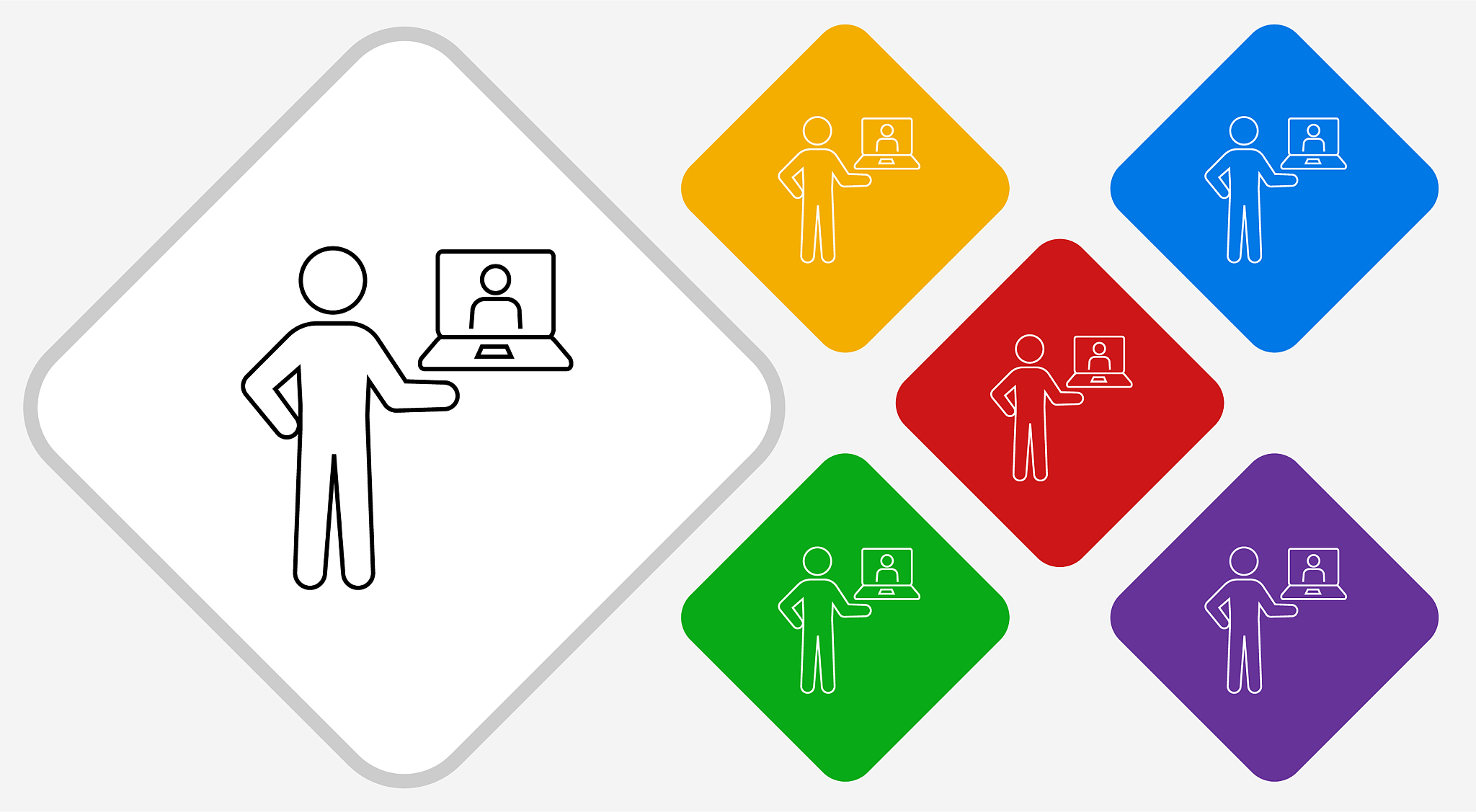 man with laptop online meeting icon