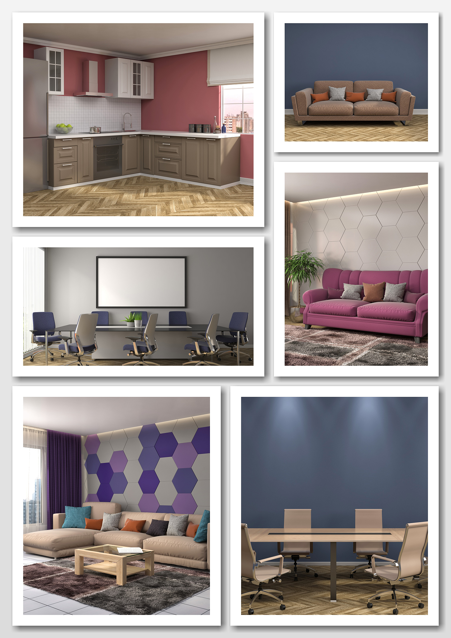 collage of modern home interior. 3d illustration