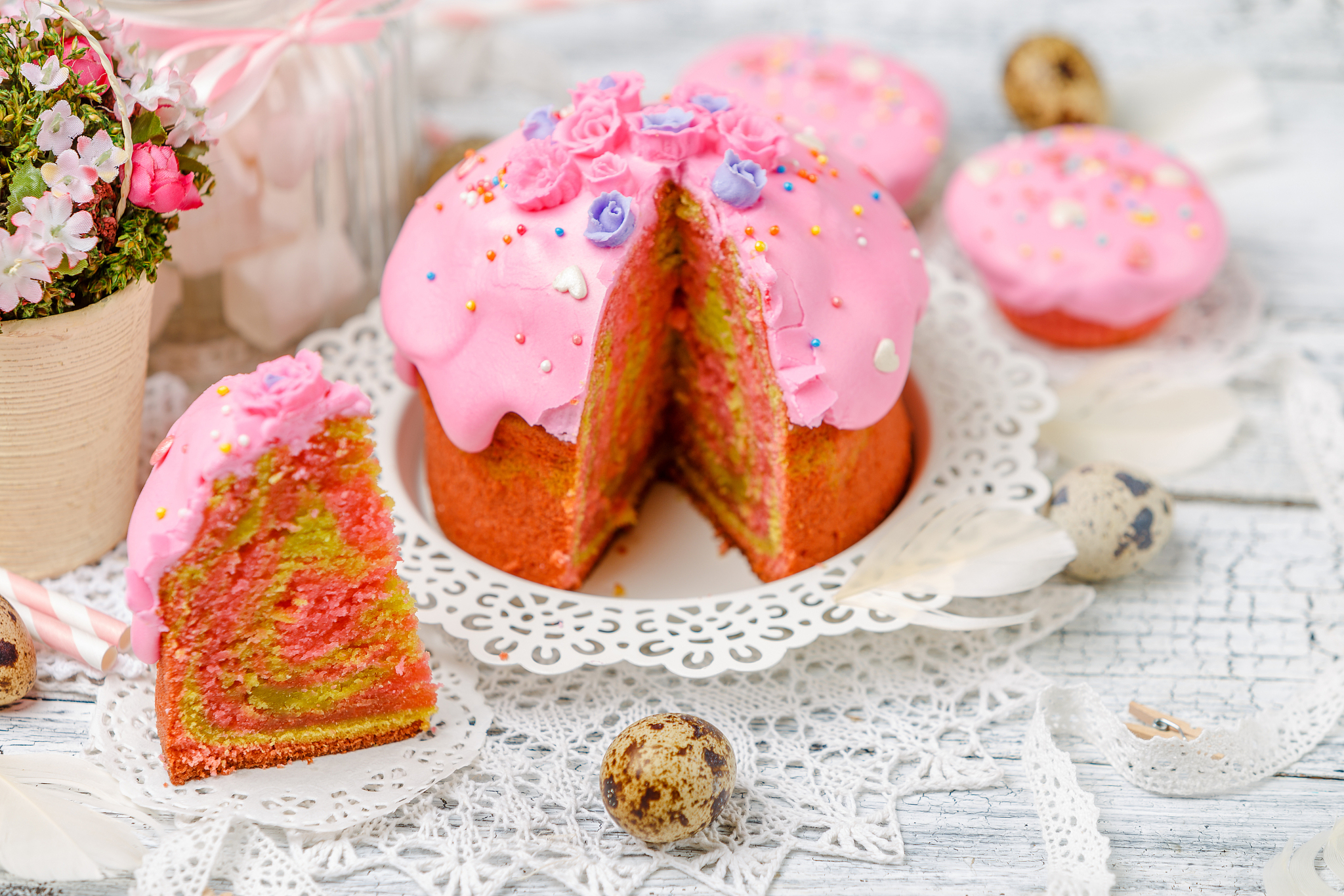 traditional easter cake and cupcakes