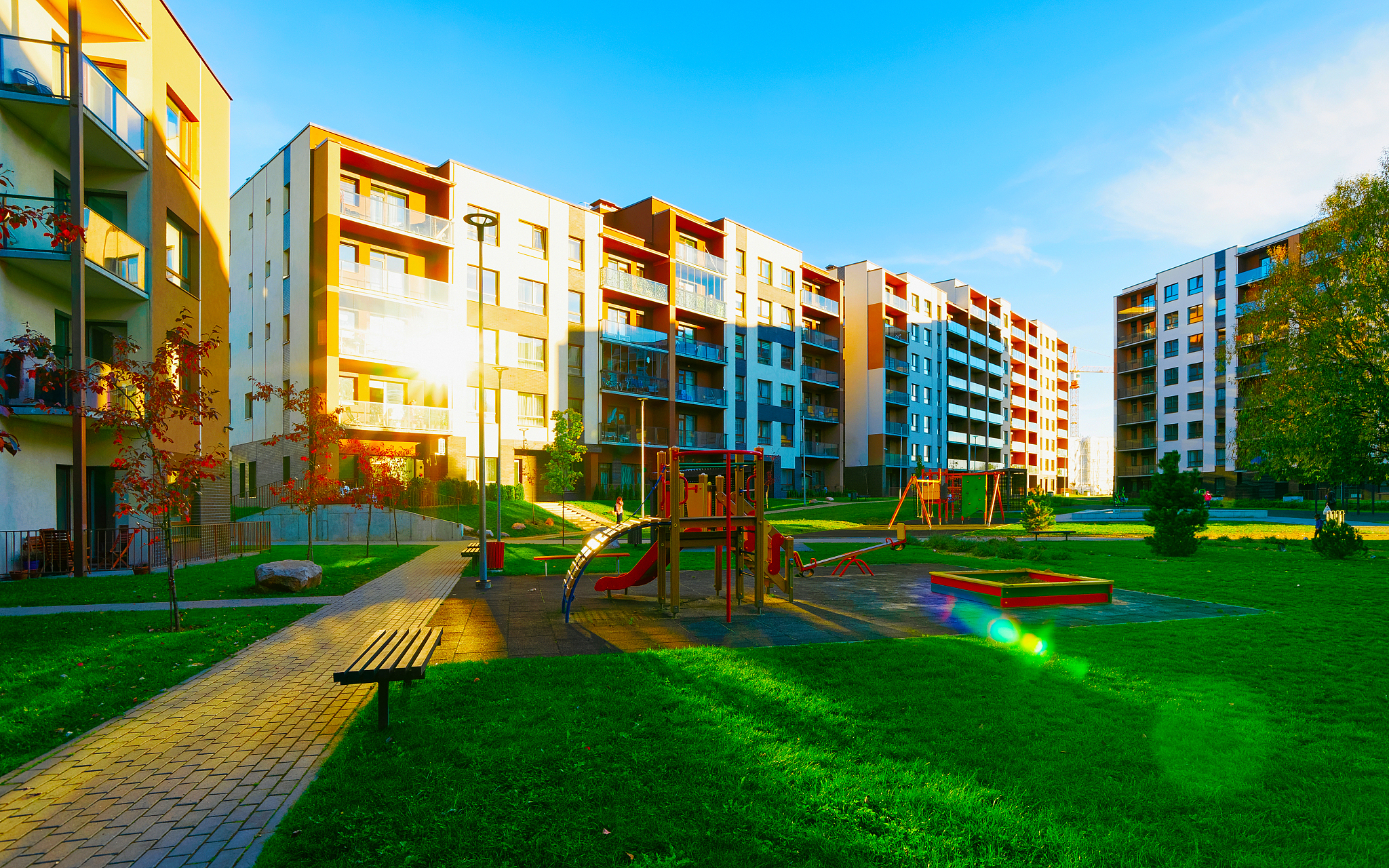 apartment residential house facade architecture and child playgr