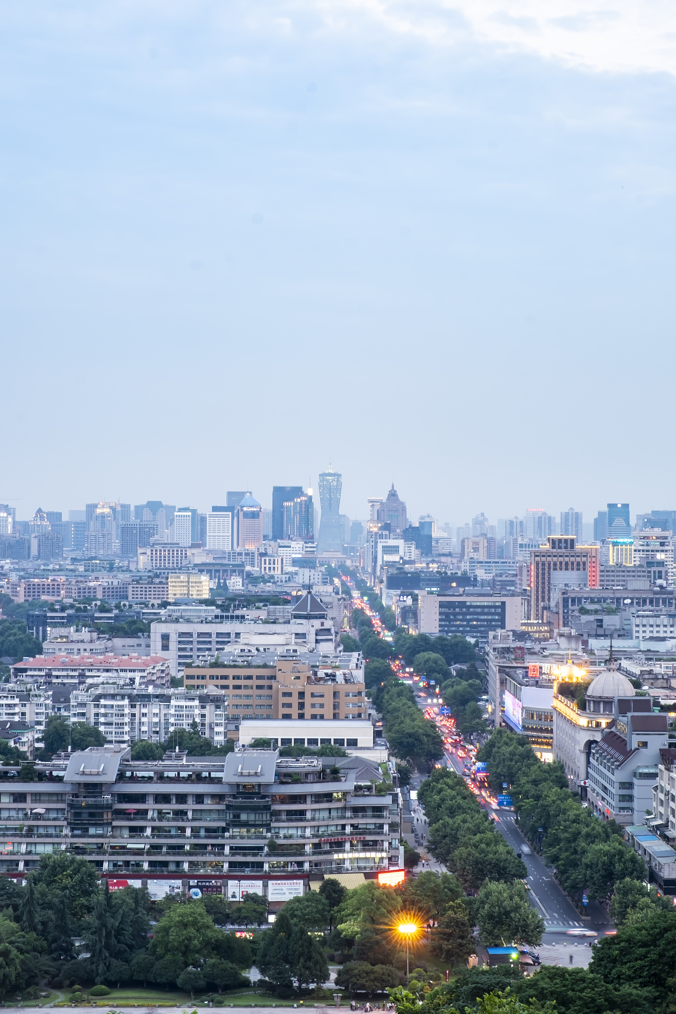 overlooking the tall buildings in the business district on the h
