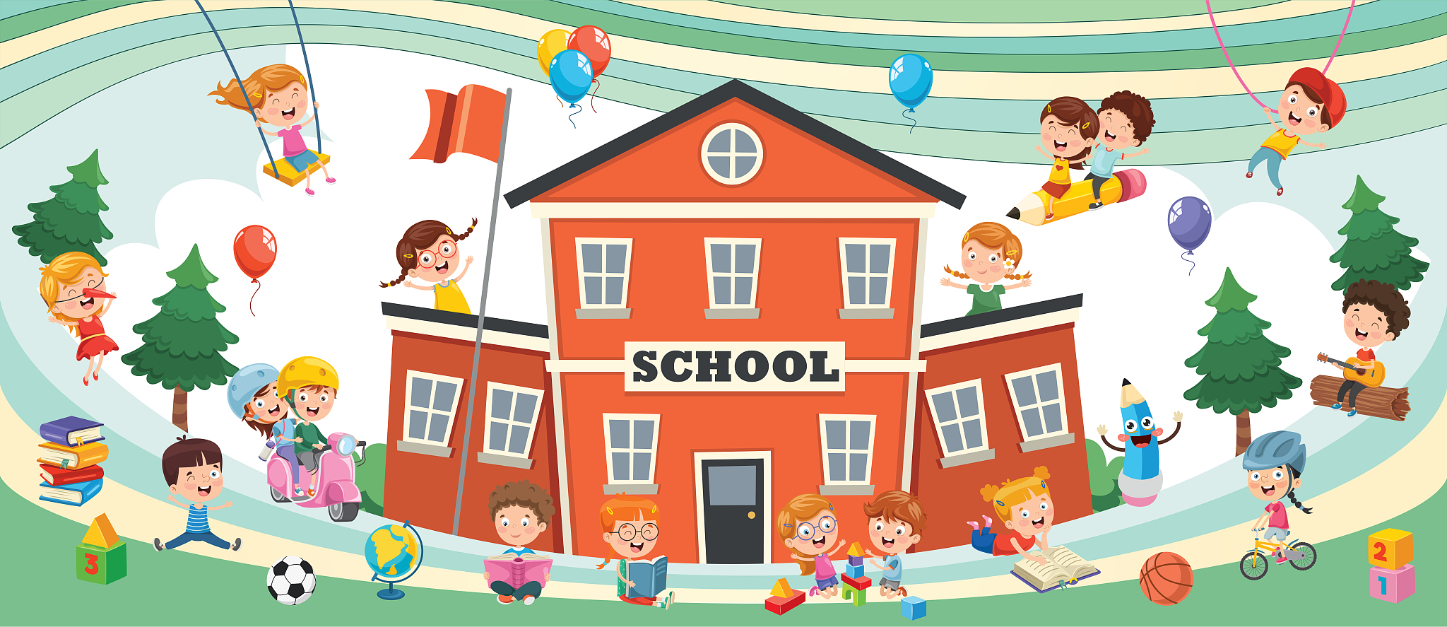 funny students and school building