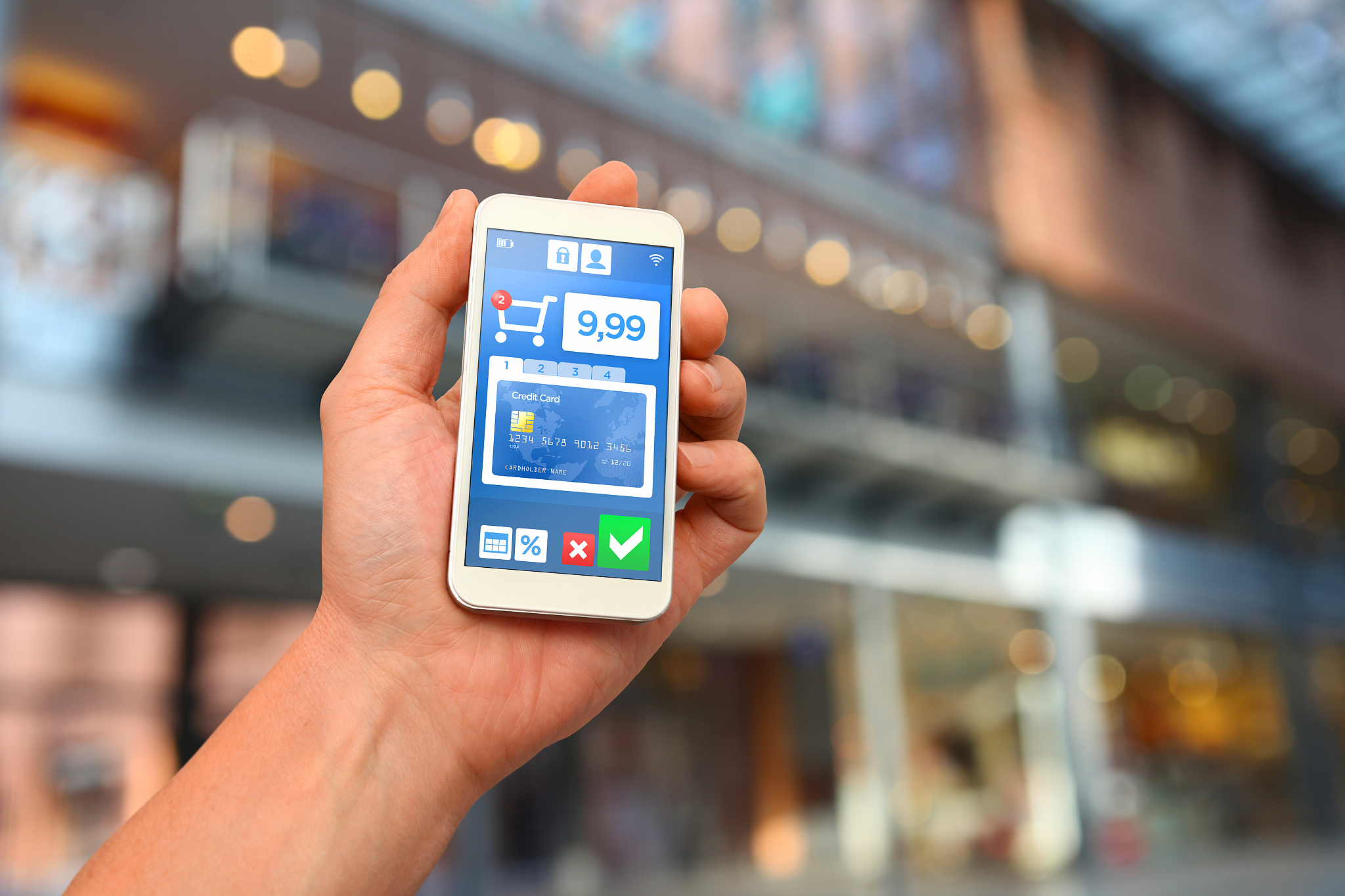 mobile payment with smartphone at shopping center