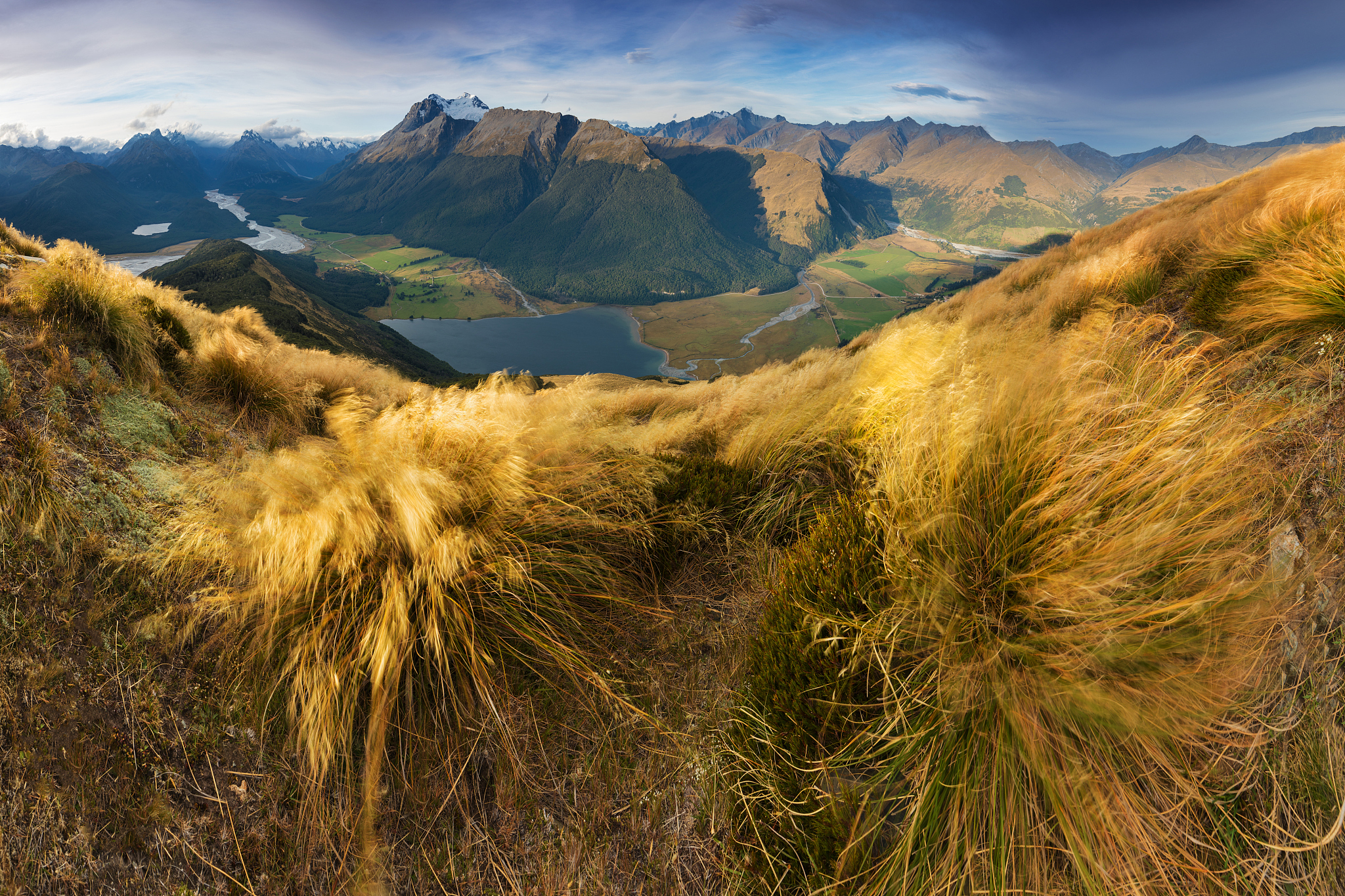 panoramic view of idyllic mountain scenery in the alps with fres