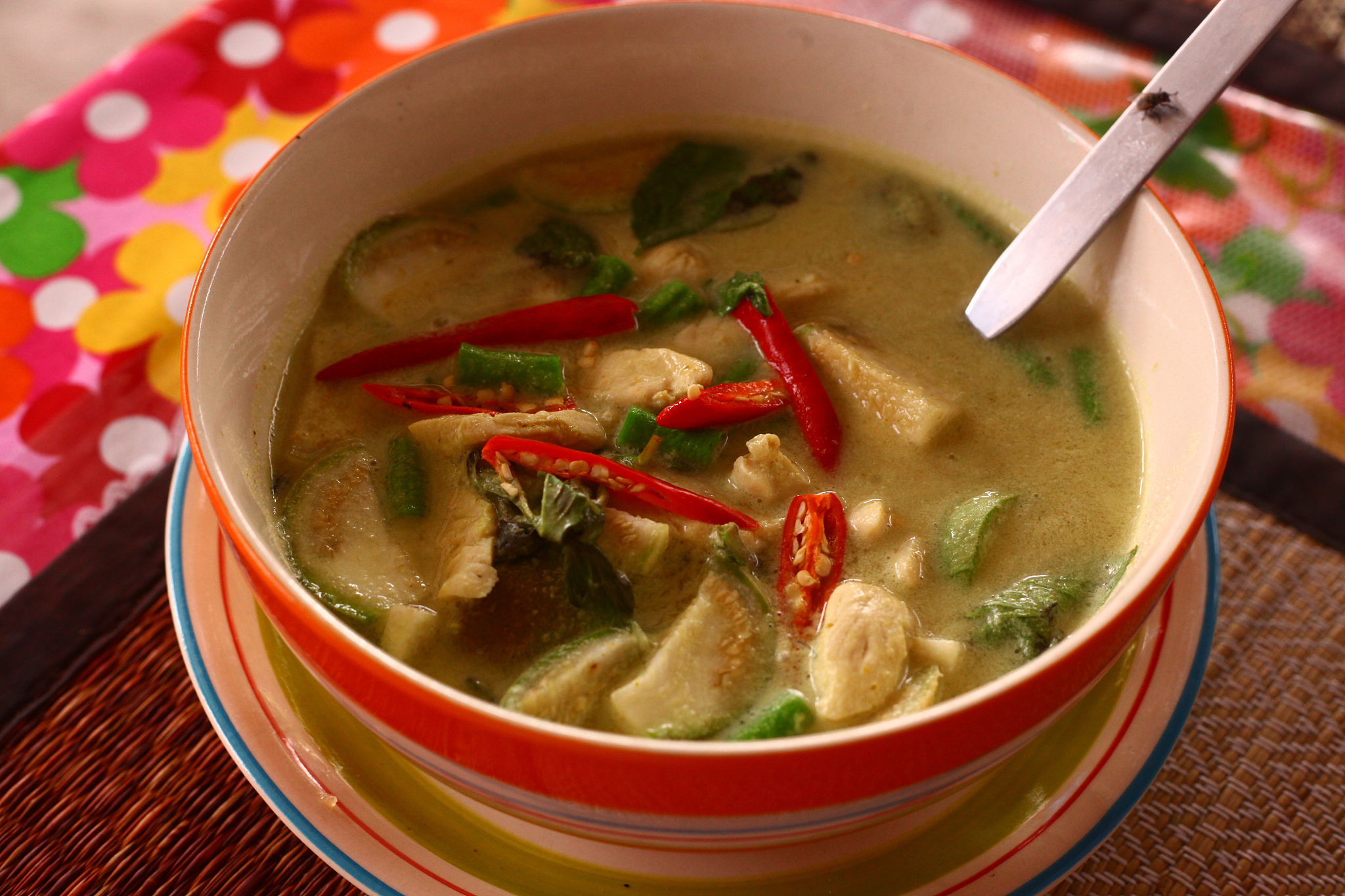 asian soup with chili pepper,curry chicken