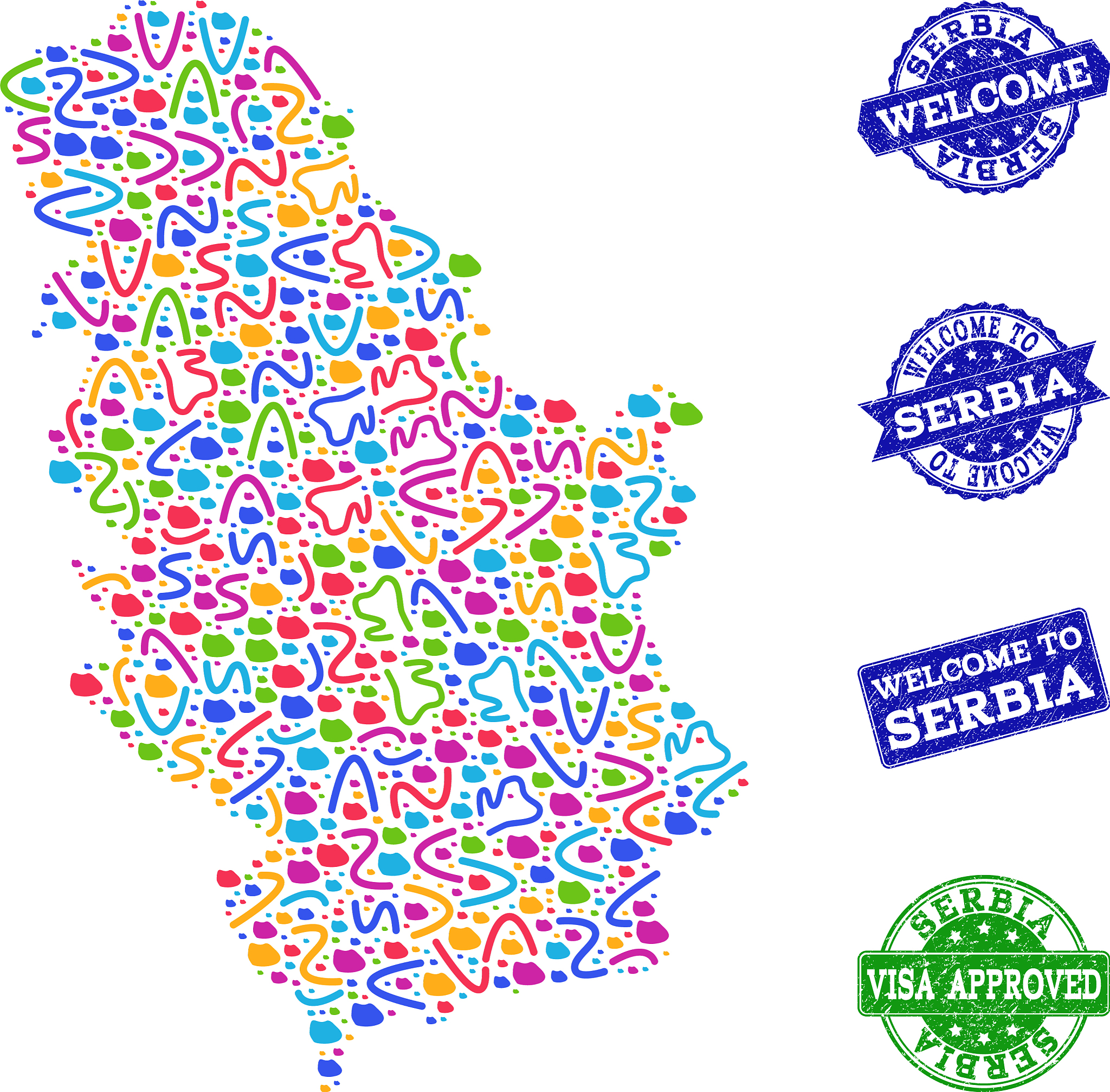 welcome collage of mosaic map of serbia and